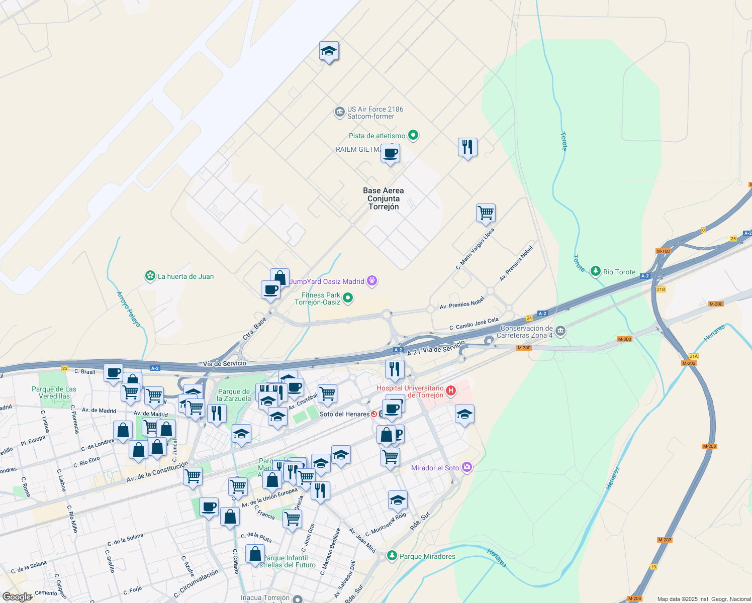 map of restaurants, bars, coffee shops, grocery stores, and more near 3 Avenida Premios Nobel in Torrejón de Ardoz