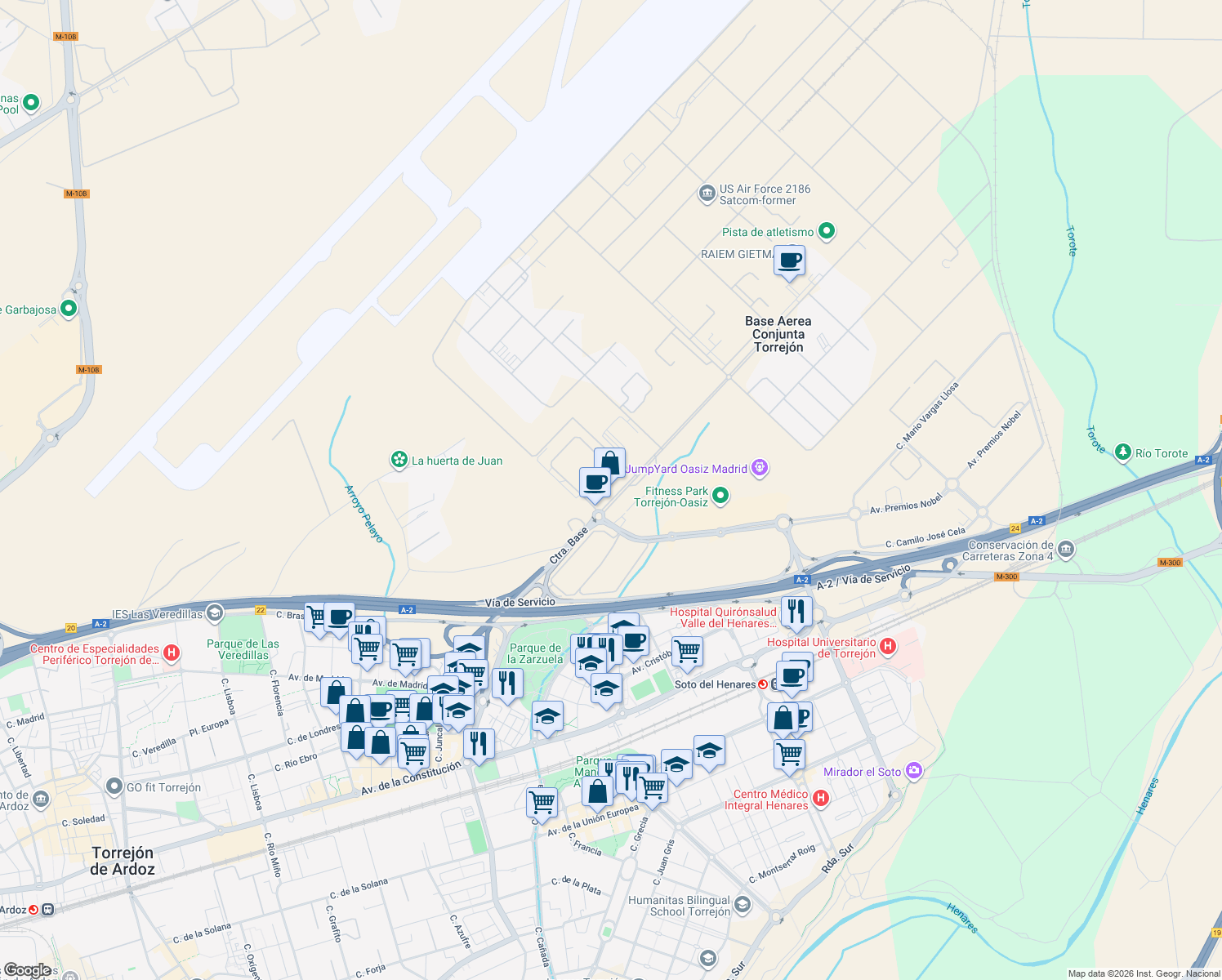 map of restaurants, bars, coffee shops, grocery stores, and more near in Torrejón de Ardoz