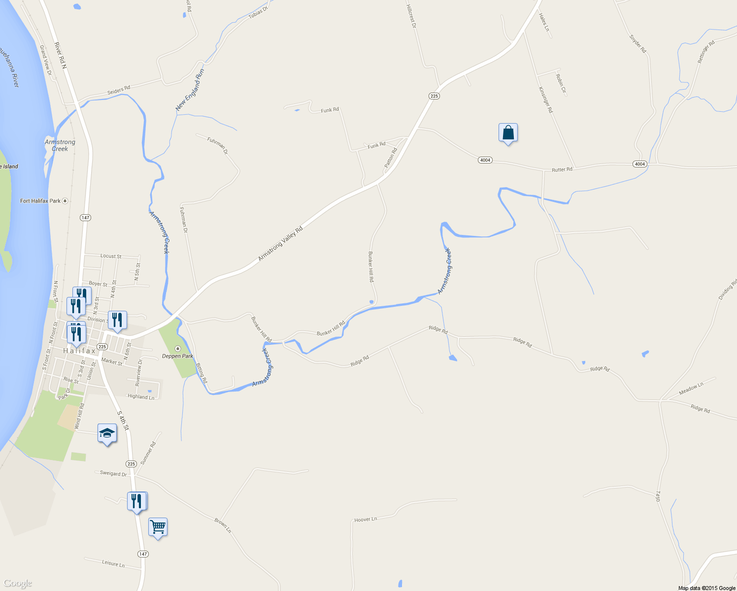 map of restaurants, bars, coffee shops, grocery stores, and more near 353 Bunker Hill Road in Halifax