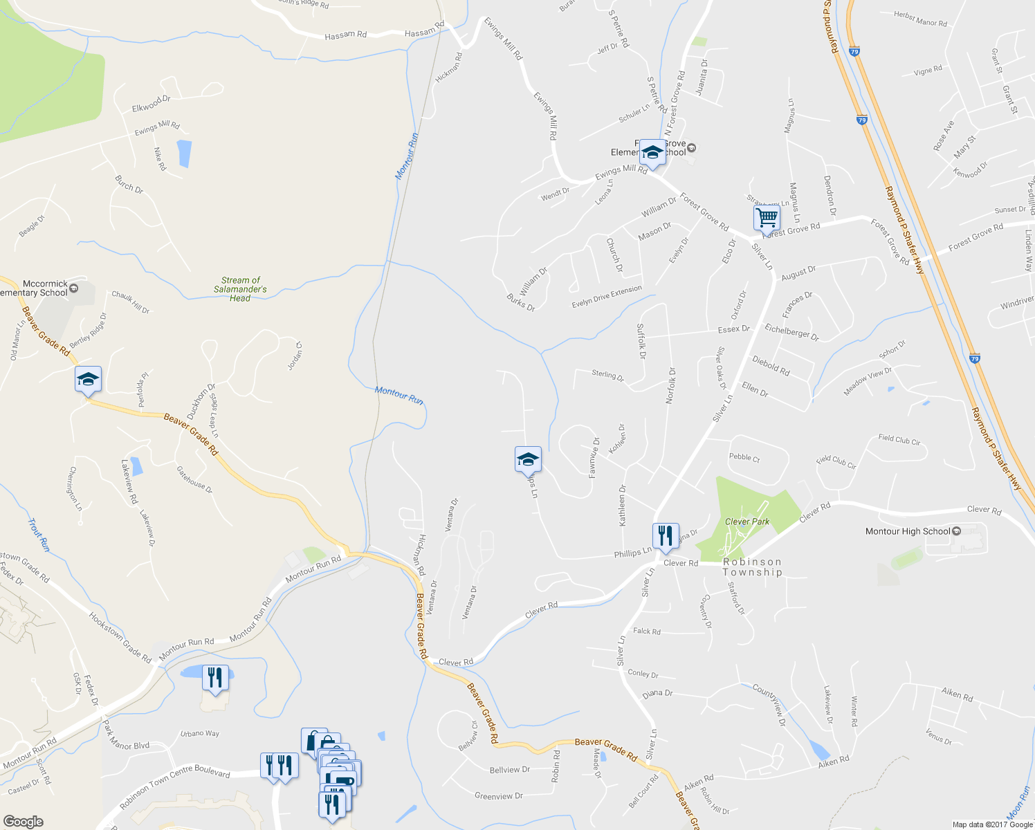 map of restaurants, bars, coffee shops, grocery stores, and more near 103 Phillips Lane in McKees Rocks