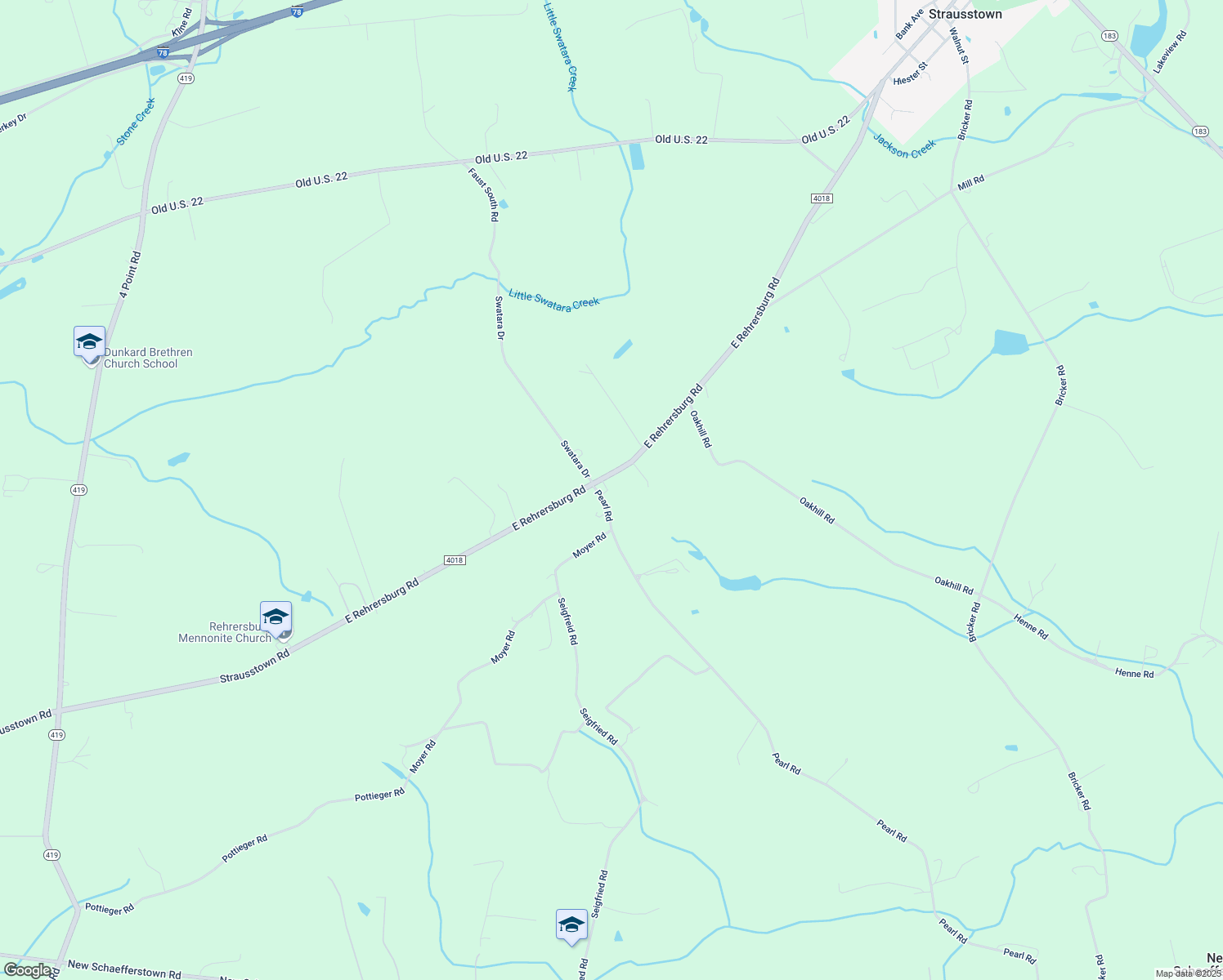 map of restaurants, bars, coffee shops, grocery stores, and more near 404 Pearl Rd in Bernville