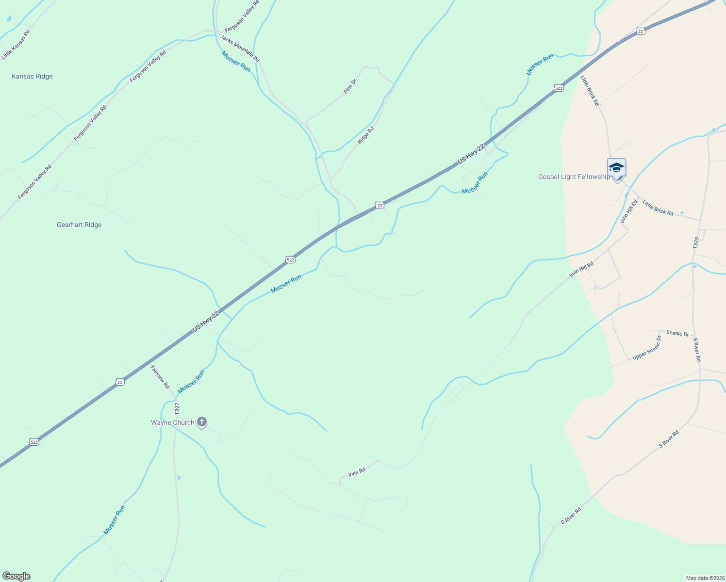 map of restaurants, bars, coffee shops, grocery stores, and more near Cutter Road in Mifflin County