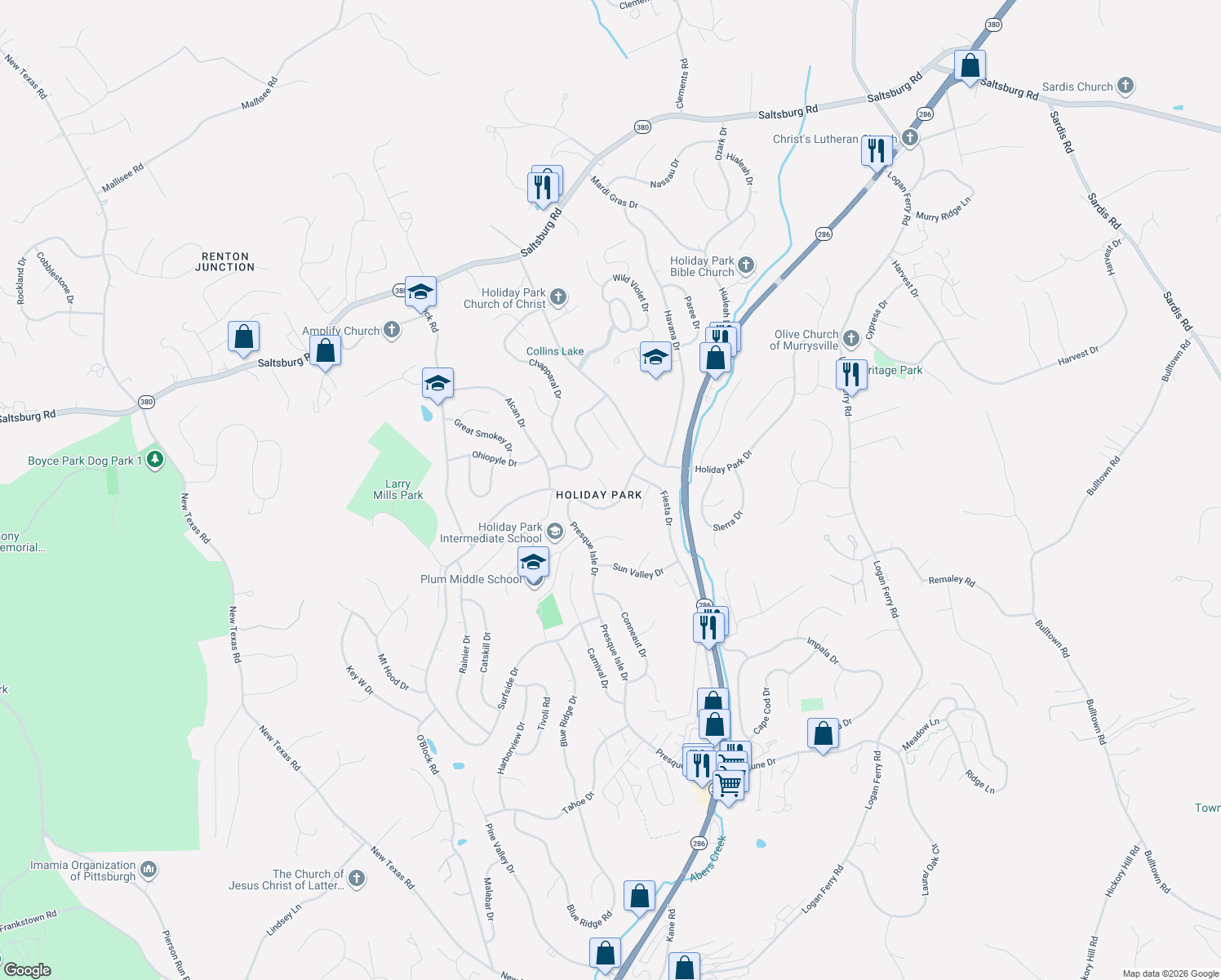 map of restaurants, bars, coffee shops, grocery stores, and more near 106 Kooser Dr in Pittsburgh