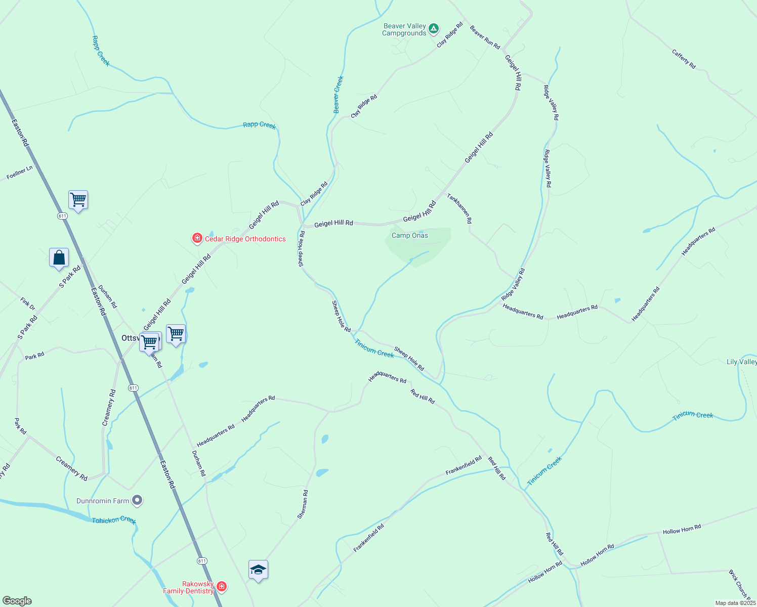 map of restaurants, bars, coffee shops, grocery stores, and more near 28 Sheep Hole Road in Ottsville