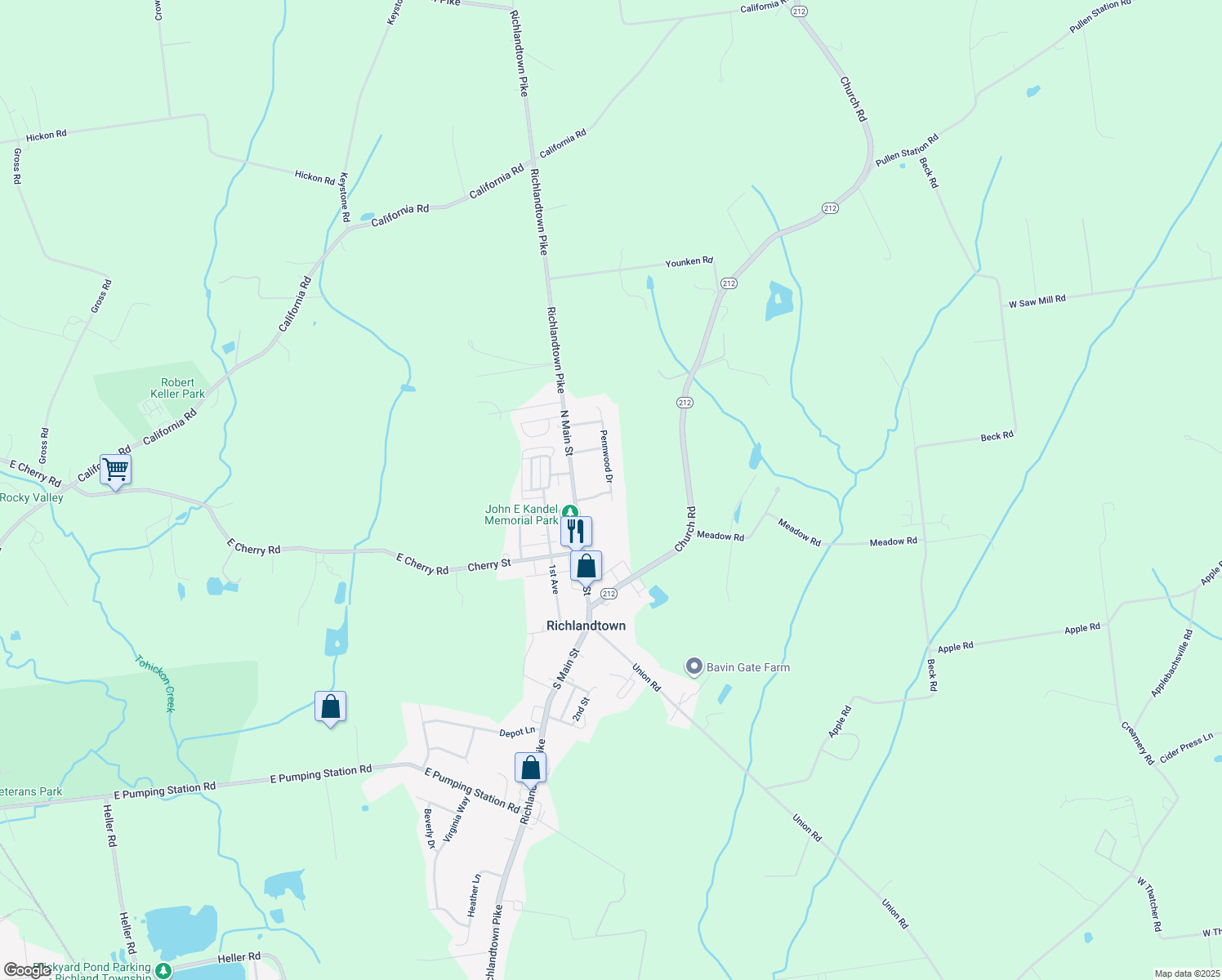 map of restaurants, bars, coffee shops, grocery stores, and more near 204 Pennwood Drive in Richlandtown