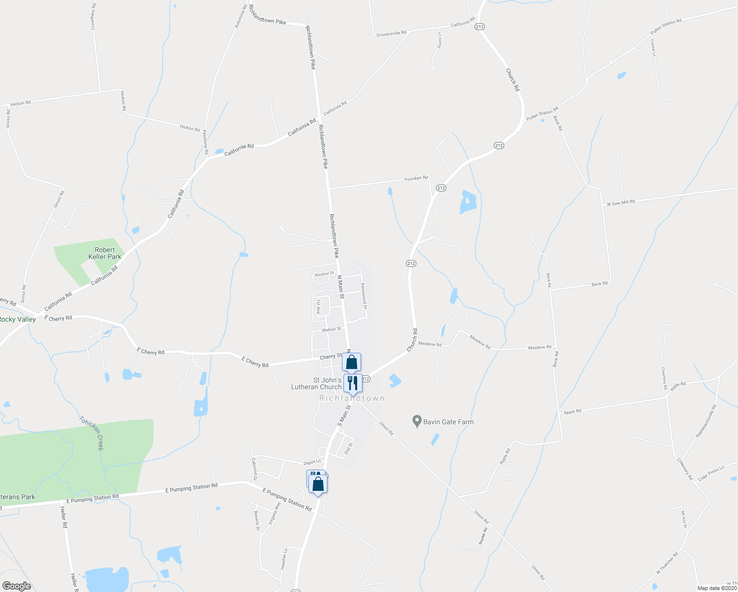 map of restaurants, bars, coffee shops, grocery stores, and more near 217 Pennwood Drive in Richlandtown