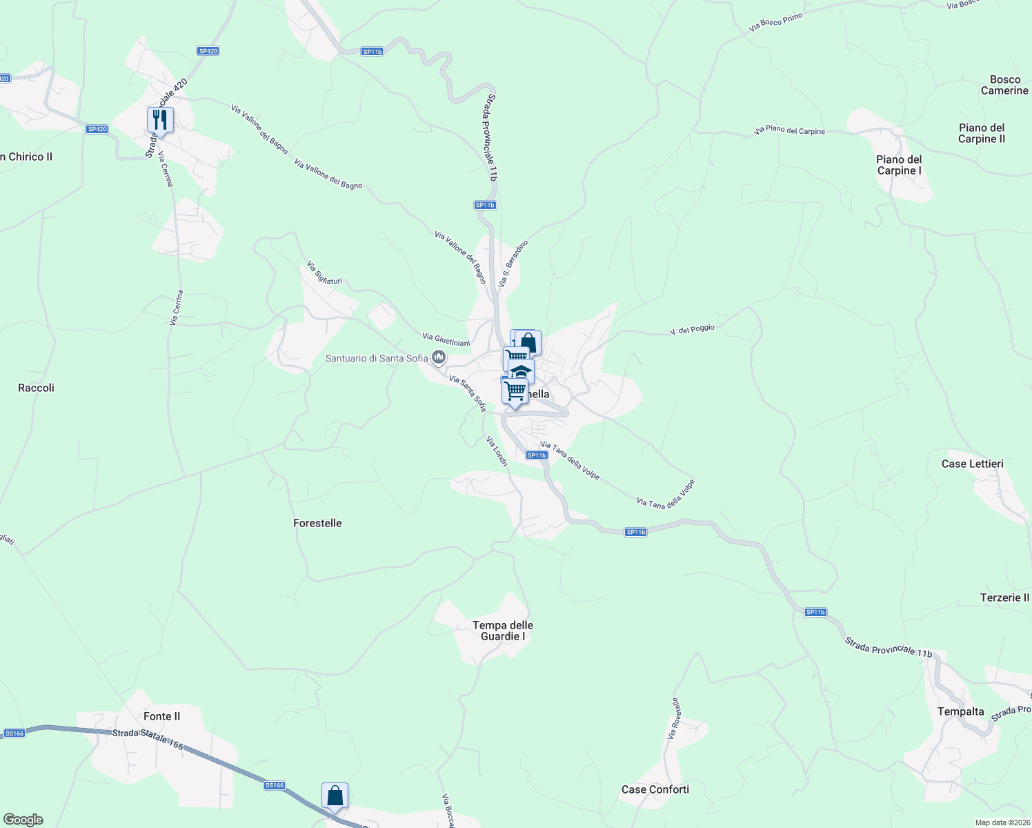 map of restaurants, bars, coffee shops, grocery stores, and more near 214 SP11b in Albanella