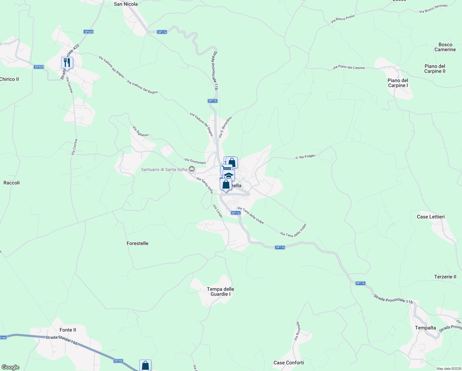 map of restaurants, bars, coffee shops, grocery stores, and more near 214 Strada Provinciale 11b in Albanella