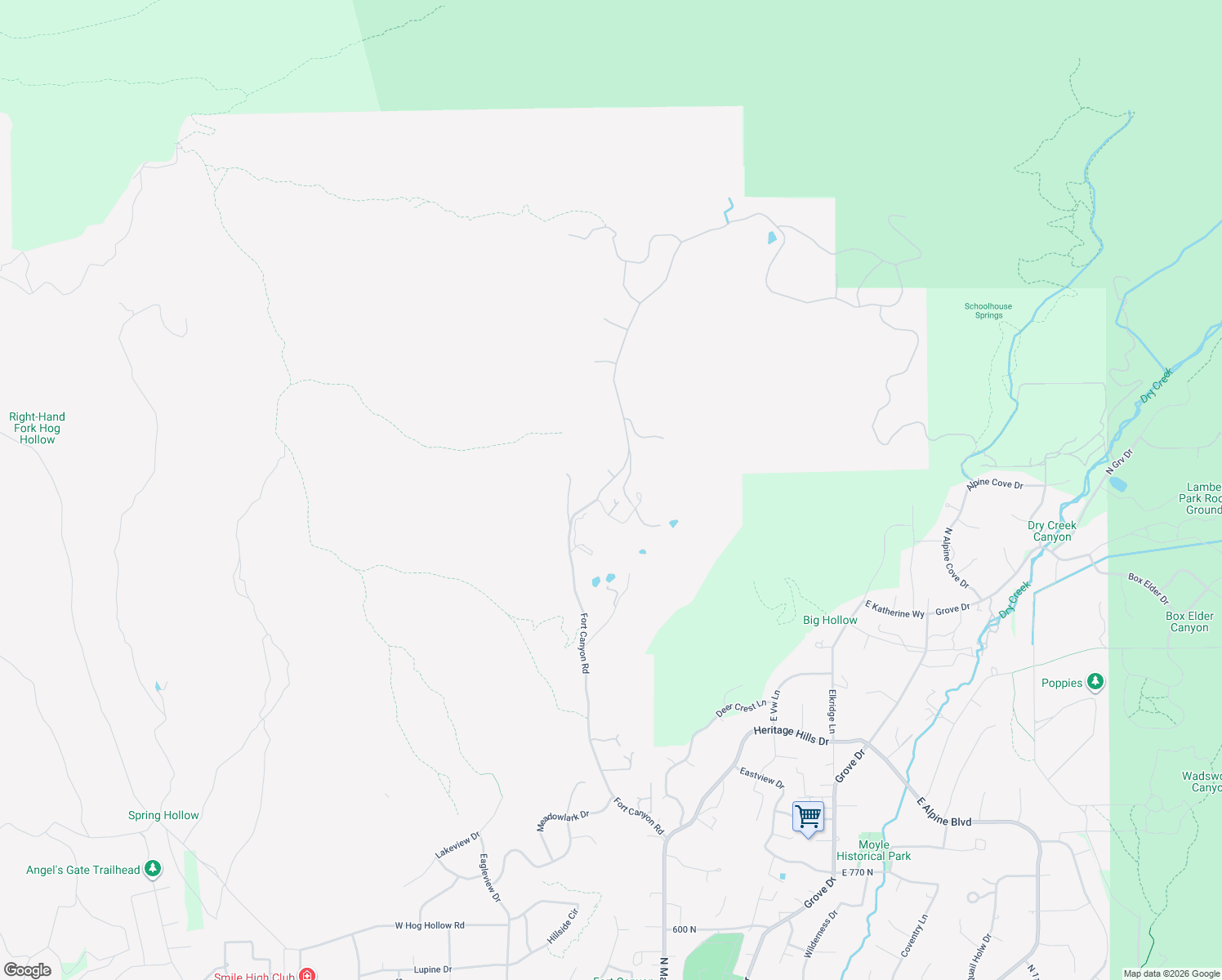 map of restaurants, bars, coffee shops, grocery stores, and more near 1833 Fort Canyon Road in Alpine