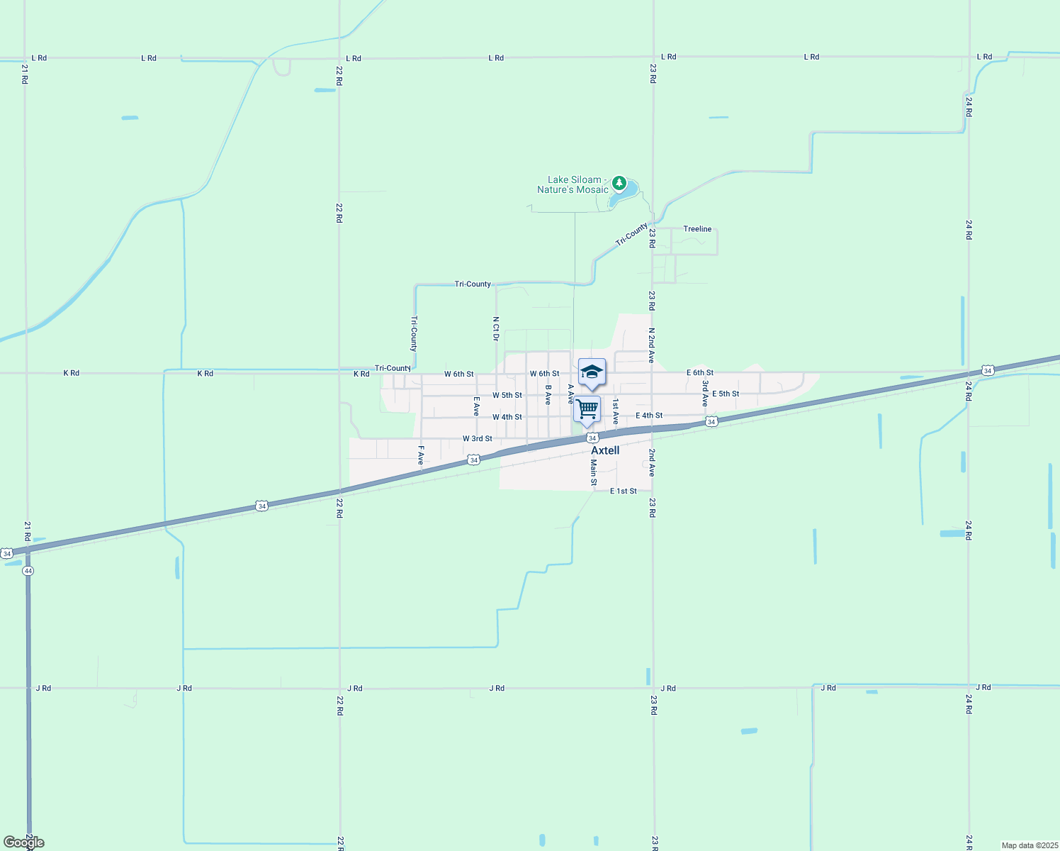 map of restaurants, bars, coffee shops, grocery stores, and more near 304 North C Avenue in Axtell