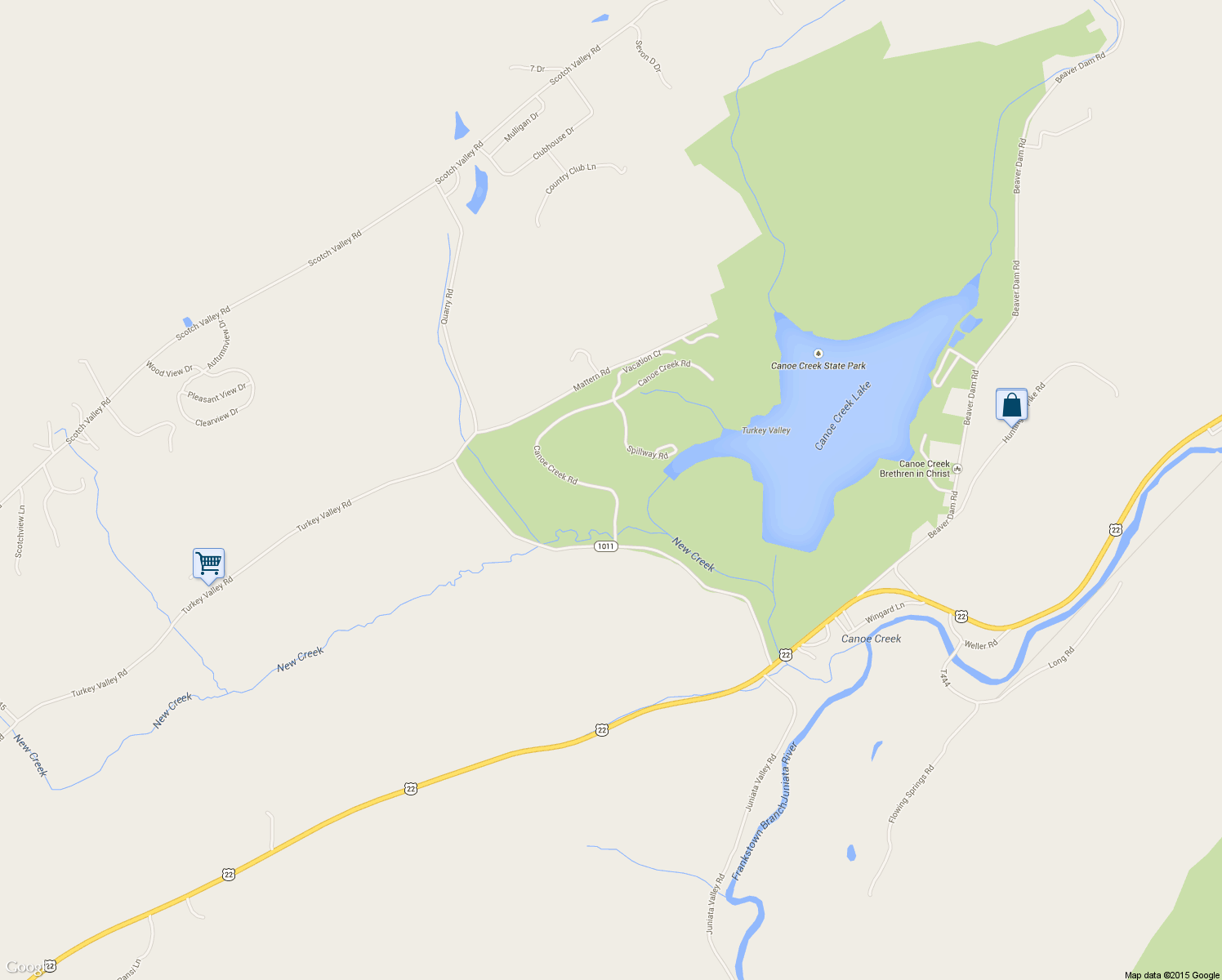 map of restaurants, bars, coffee shops, grocery stores, and more near Canoe Creek Road in Hollidaysburg