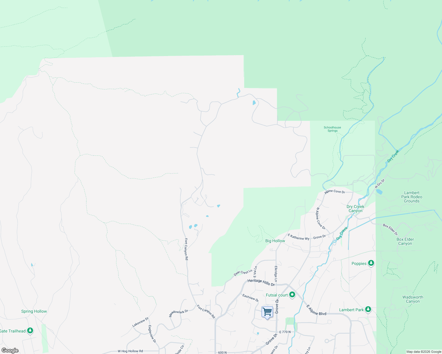 map of restaurants, bars, coffee shops, grocery stores, and more near 15 East Three Falls Ridge in Alpine