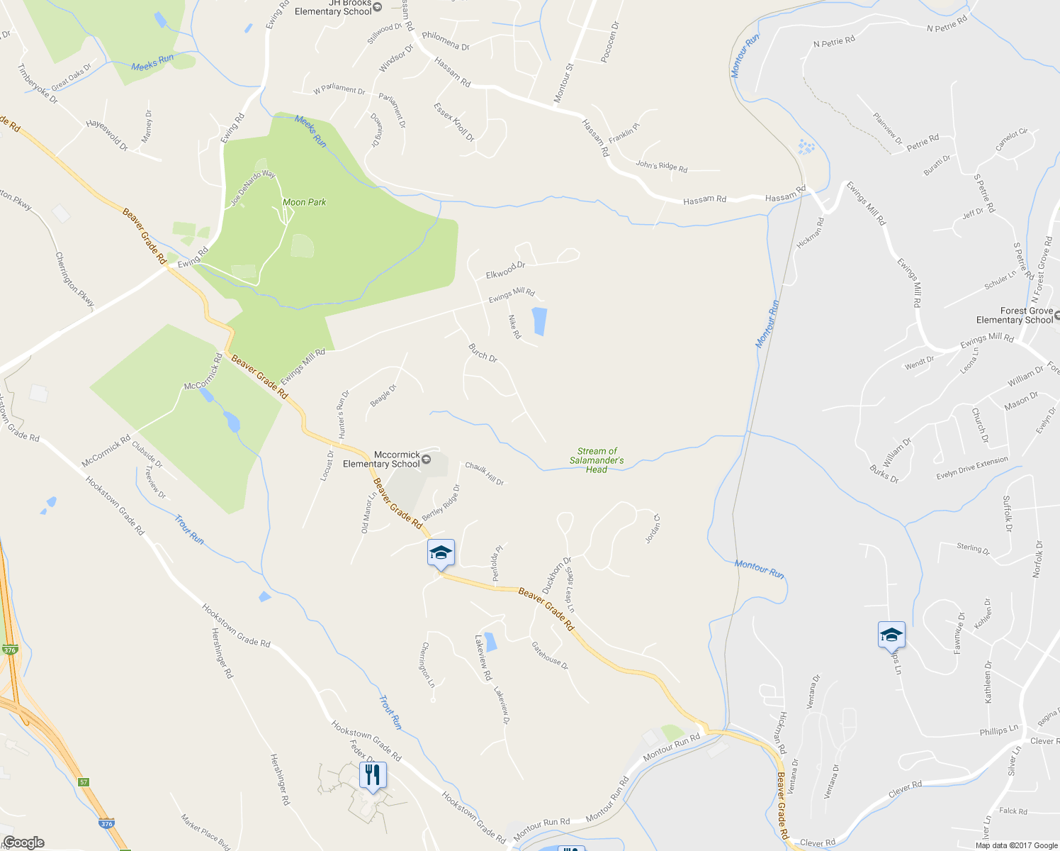 map of restaurants, bars, coffee shops, grocery stores, and more near 264 Burch Drive in Coraopolis