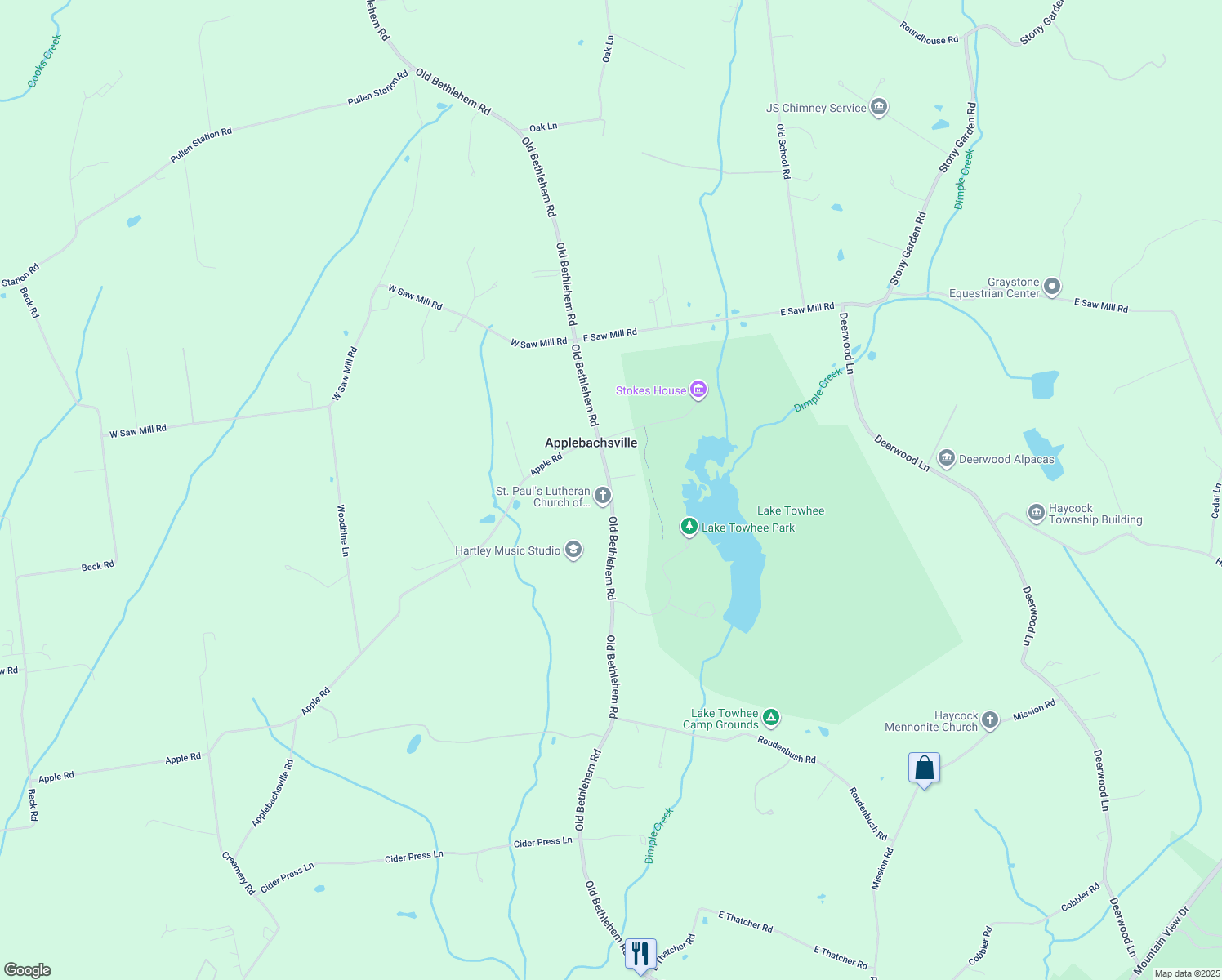 map of restaurants, bars, coffee shops, grocery stores, and more near 870 Old Bethlehem Road in Quakertown