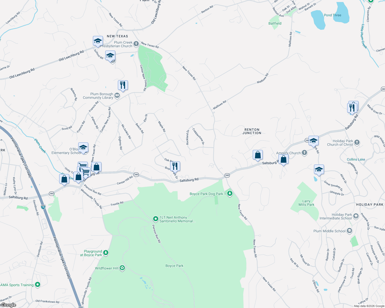 map of restaurants, bars, coffee shops, grocery stores, and more near 507 Sandstone Court in Pittsburgh