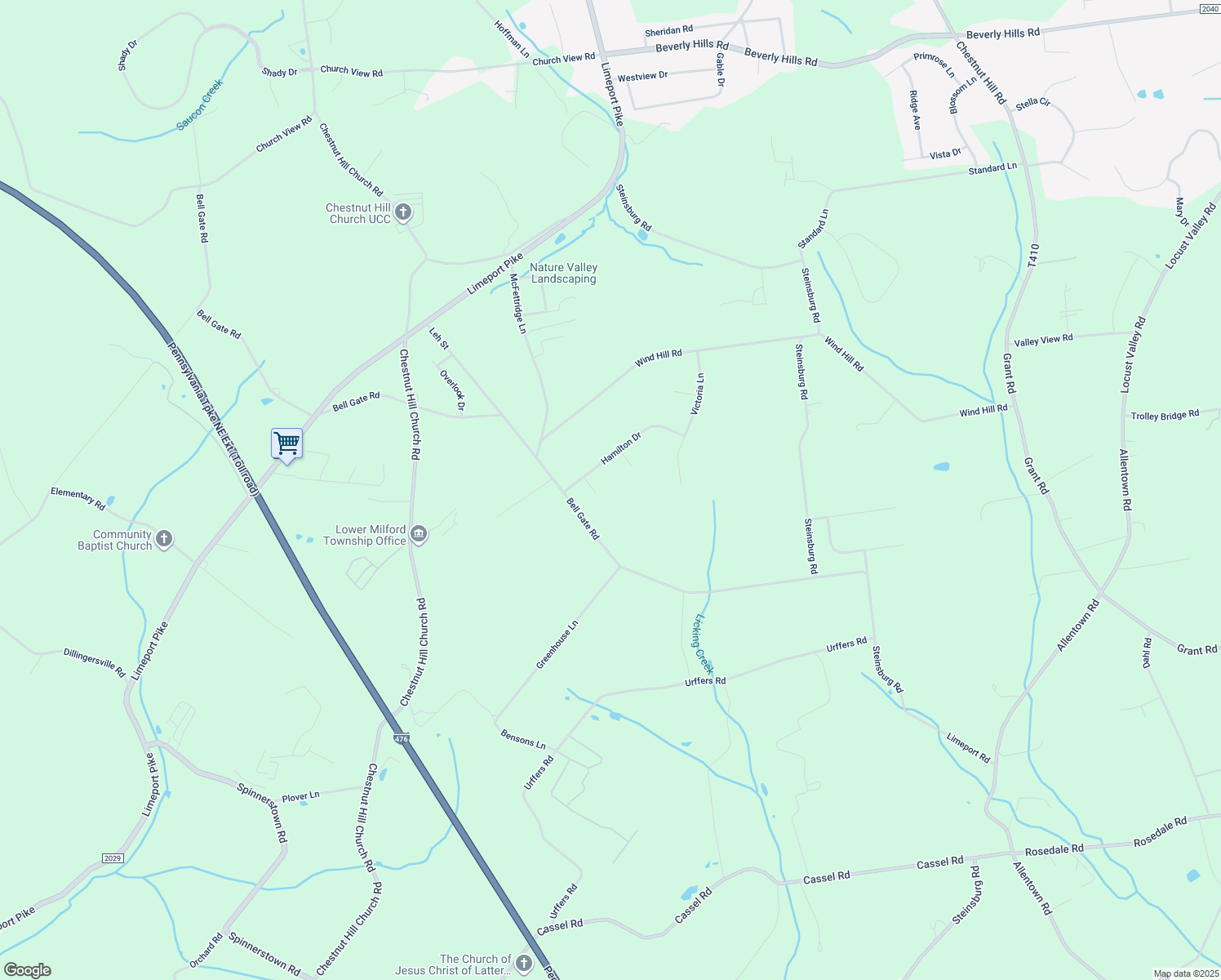 map of restaurants, bars, coffee shops, grocery stores, and more near 7625 Devine Circle in Coopersburg