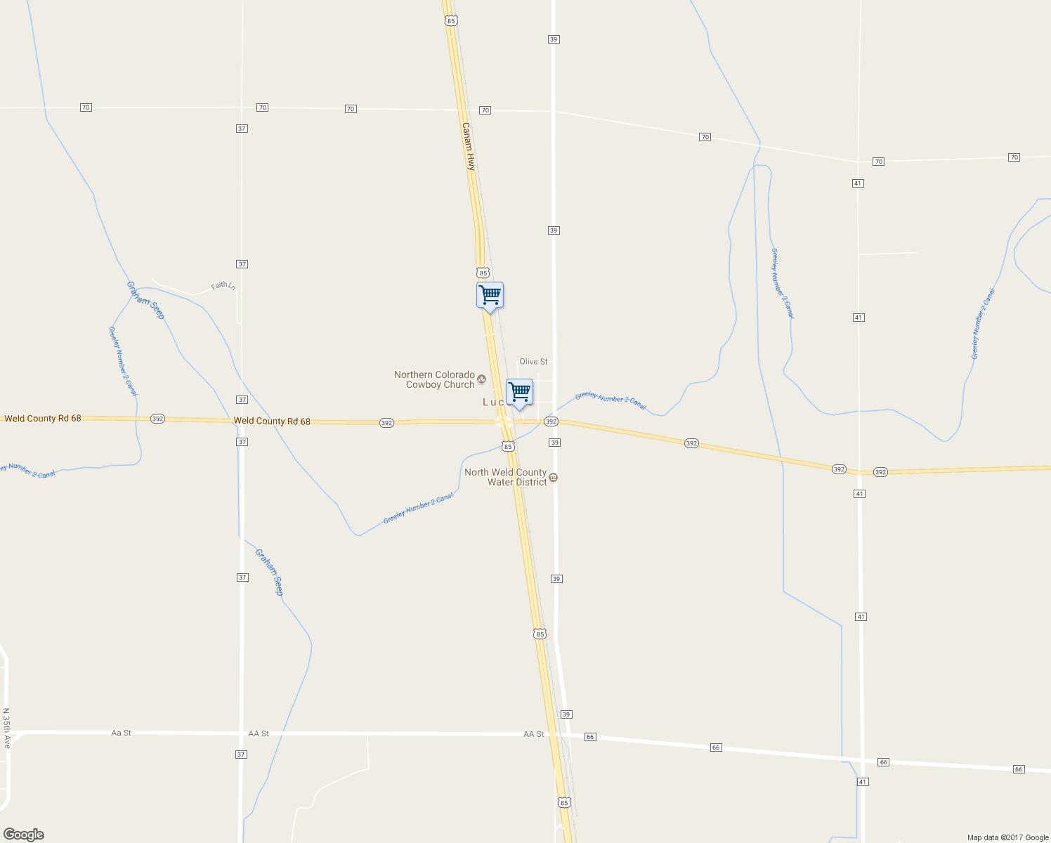 map of restaurants, bars, coffee shops, grocery stores, and more near 18934 Colorado 392 in Greeley