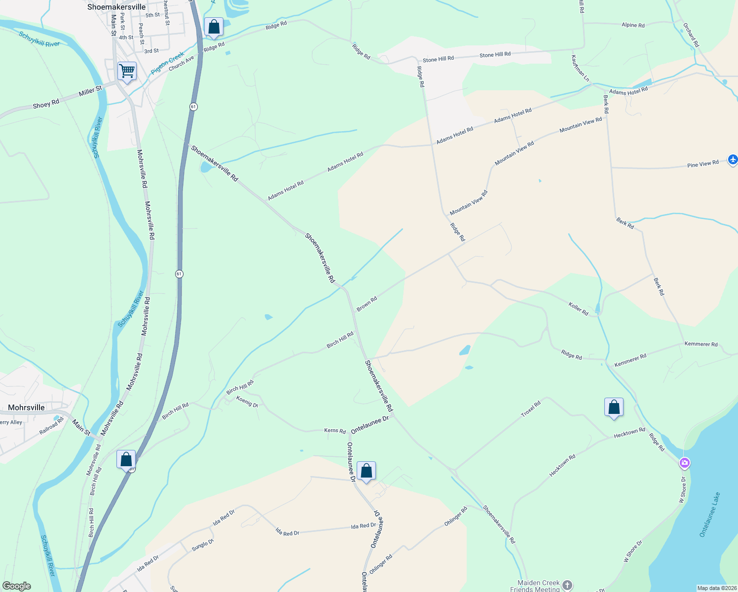 map of restaurants, bars, coffee shops, grocery stores, and more near 63 Brown Rd in Shoemakersville