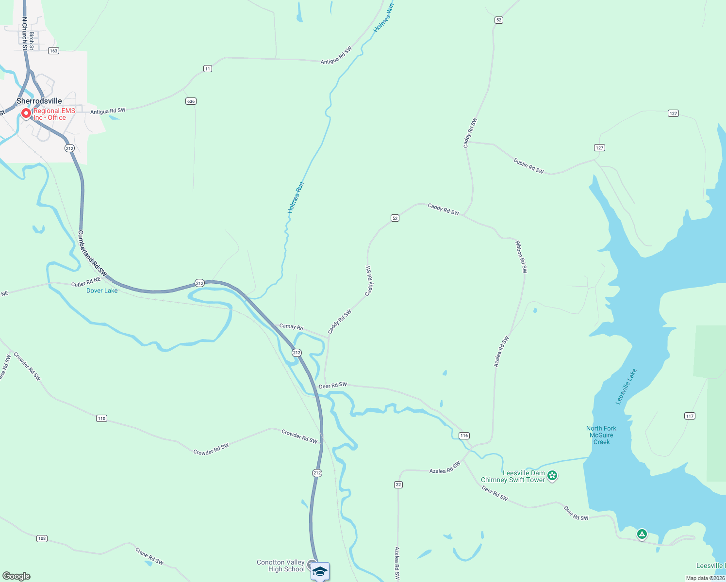 map of restaurants, bars, coffee shops, grocery stores, and more near 6257 Caddy Road Southwest in Bowerston