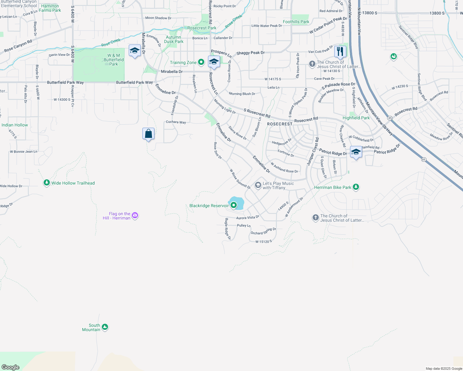 map of restaurants, bars, coffee shops, grocery stores, and more near 14812 South Alden View Drive in Herriman