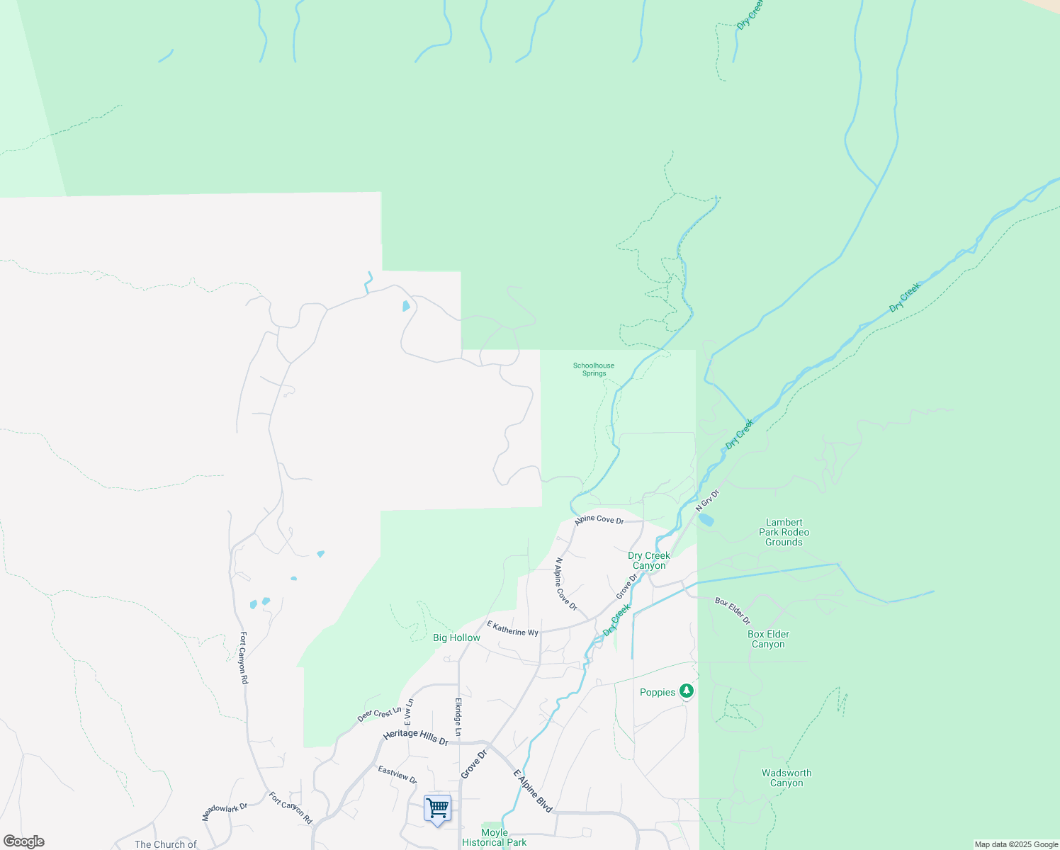 map of restaurants, bars, coffee shops, grocery stores, and more near 2210 North Three Falls Way in Alpine
