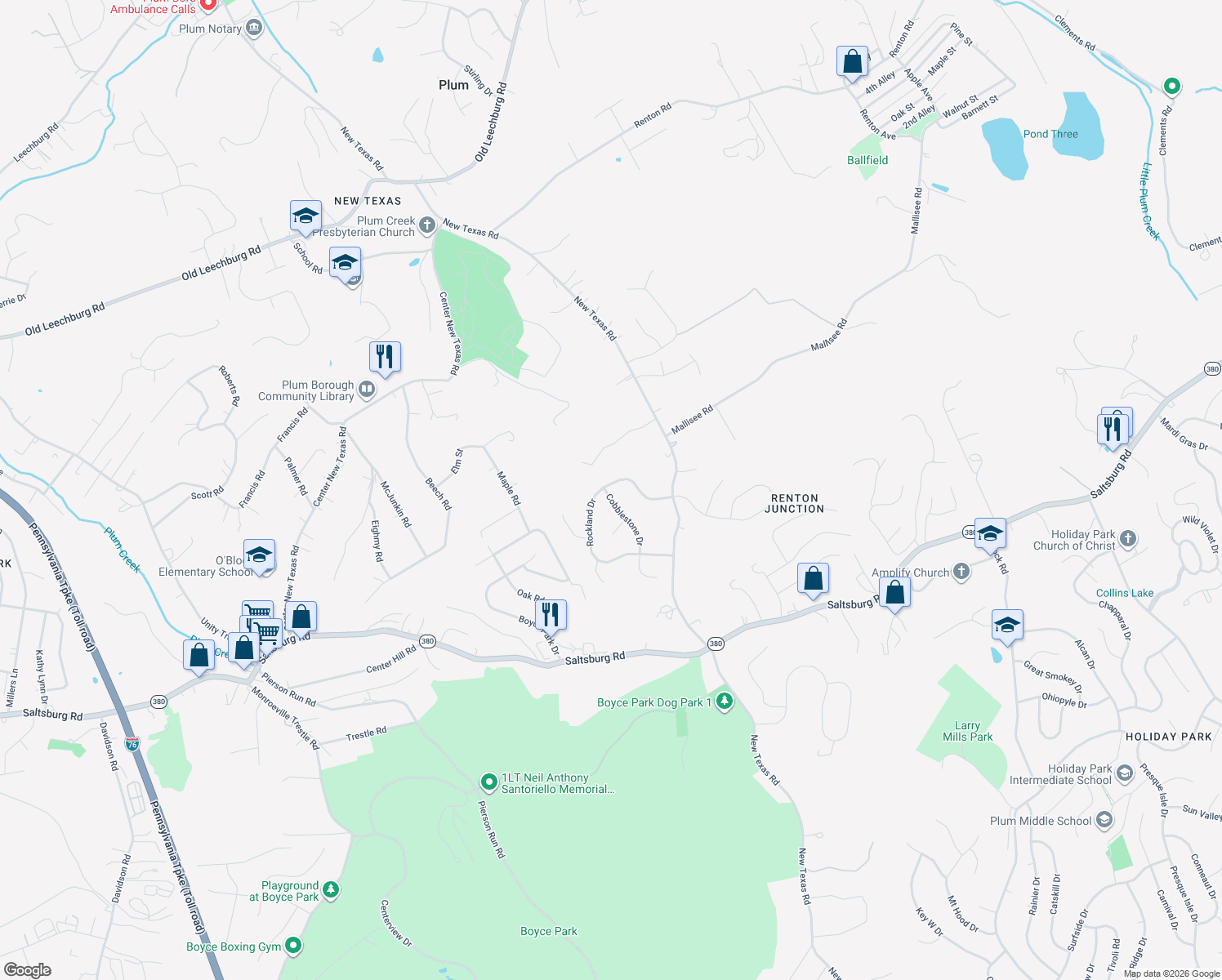 map of restaurants, bars, coffee shops, grocery stores, and more near 120 Cobblestone Drive in Pittsburgh