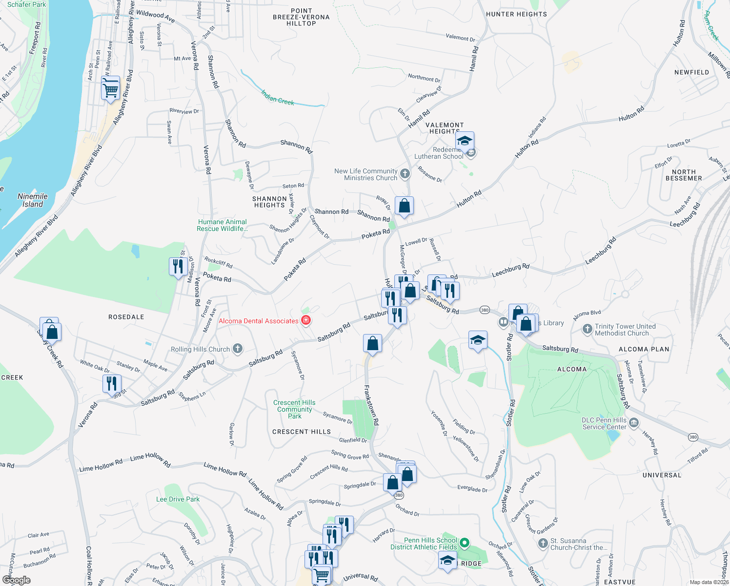 map of restaurants, bars, coffee shops, grocery stores, and more near 5917 Heberton Dr in Verona