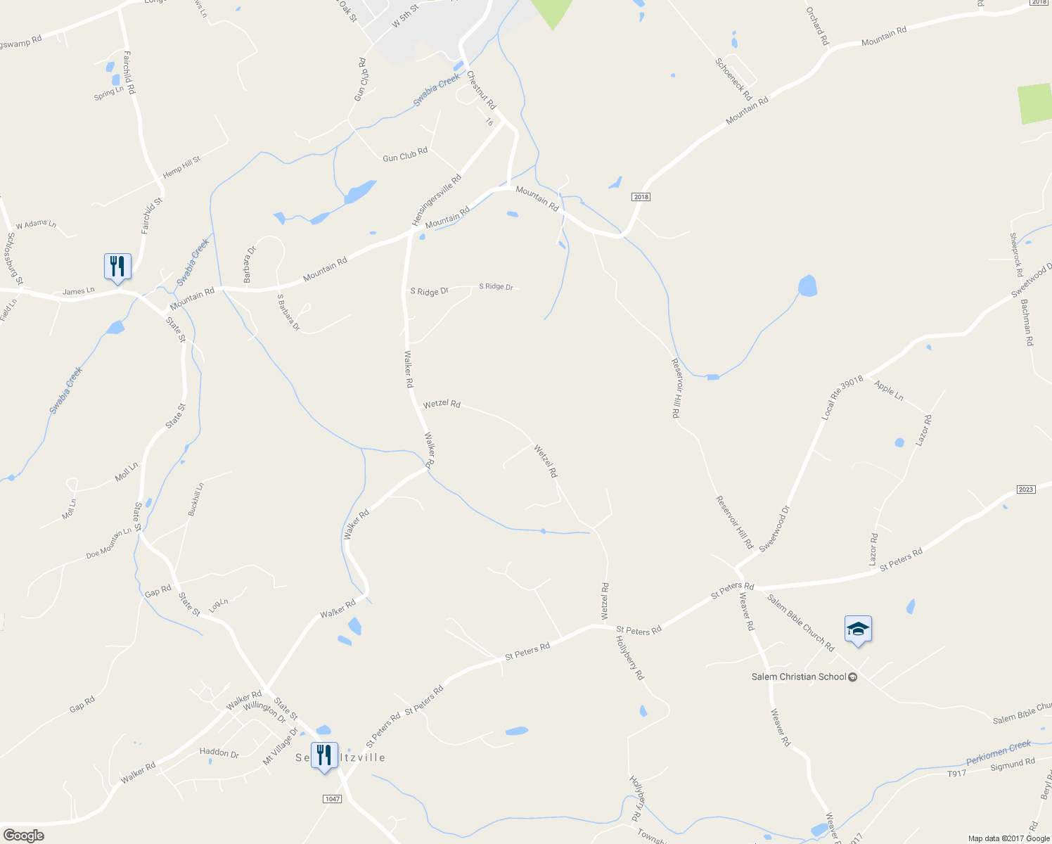 map of restaurants, bars, coffee shops, grocery stores, and more near 46 Wetzel Road in Macungie