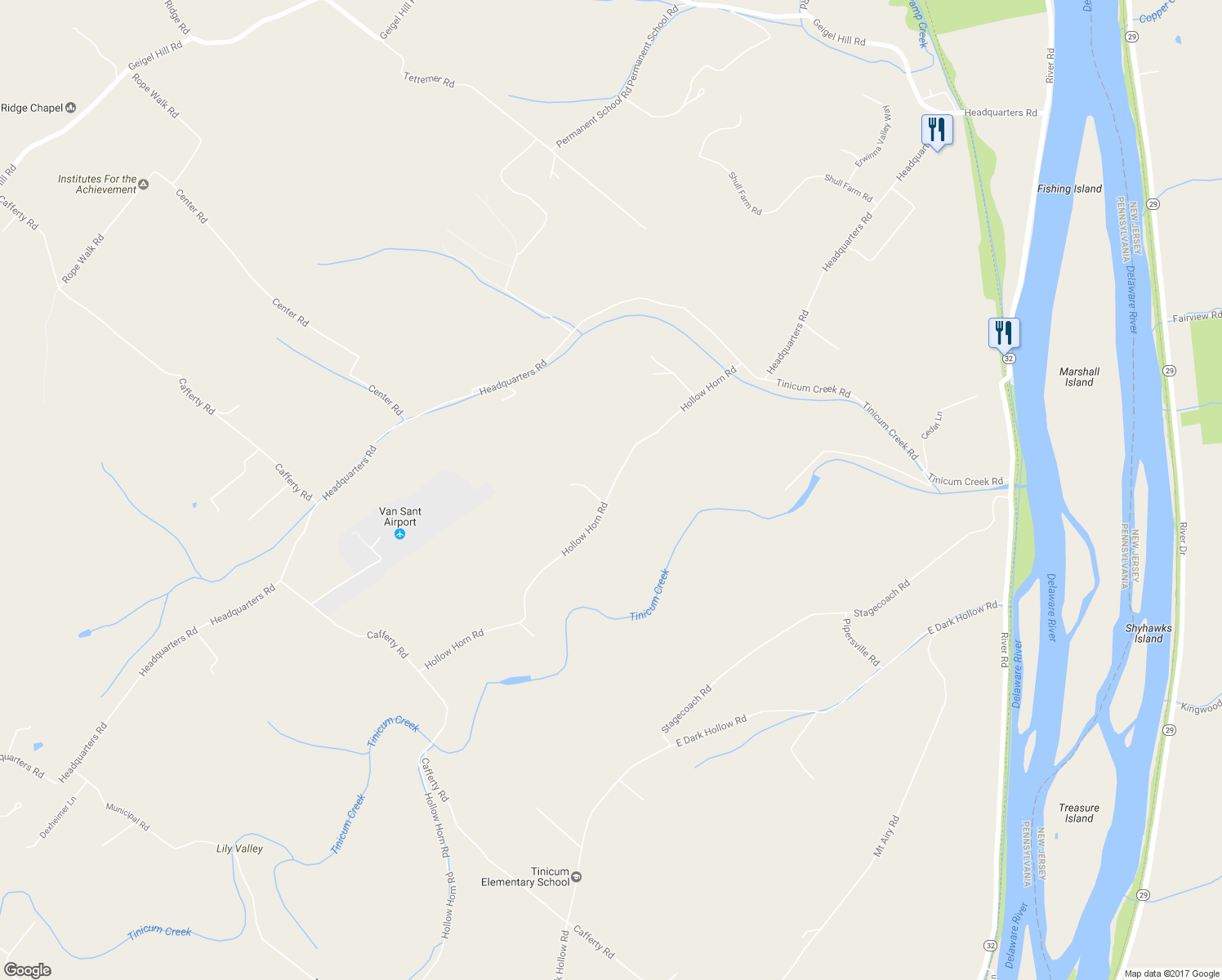 map of restaurants, bars, coffee shops, grocery stores, and more near 22 Hollow Horn Road in Bucks County