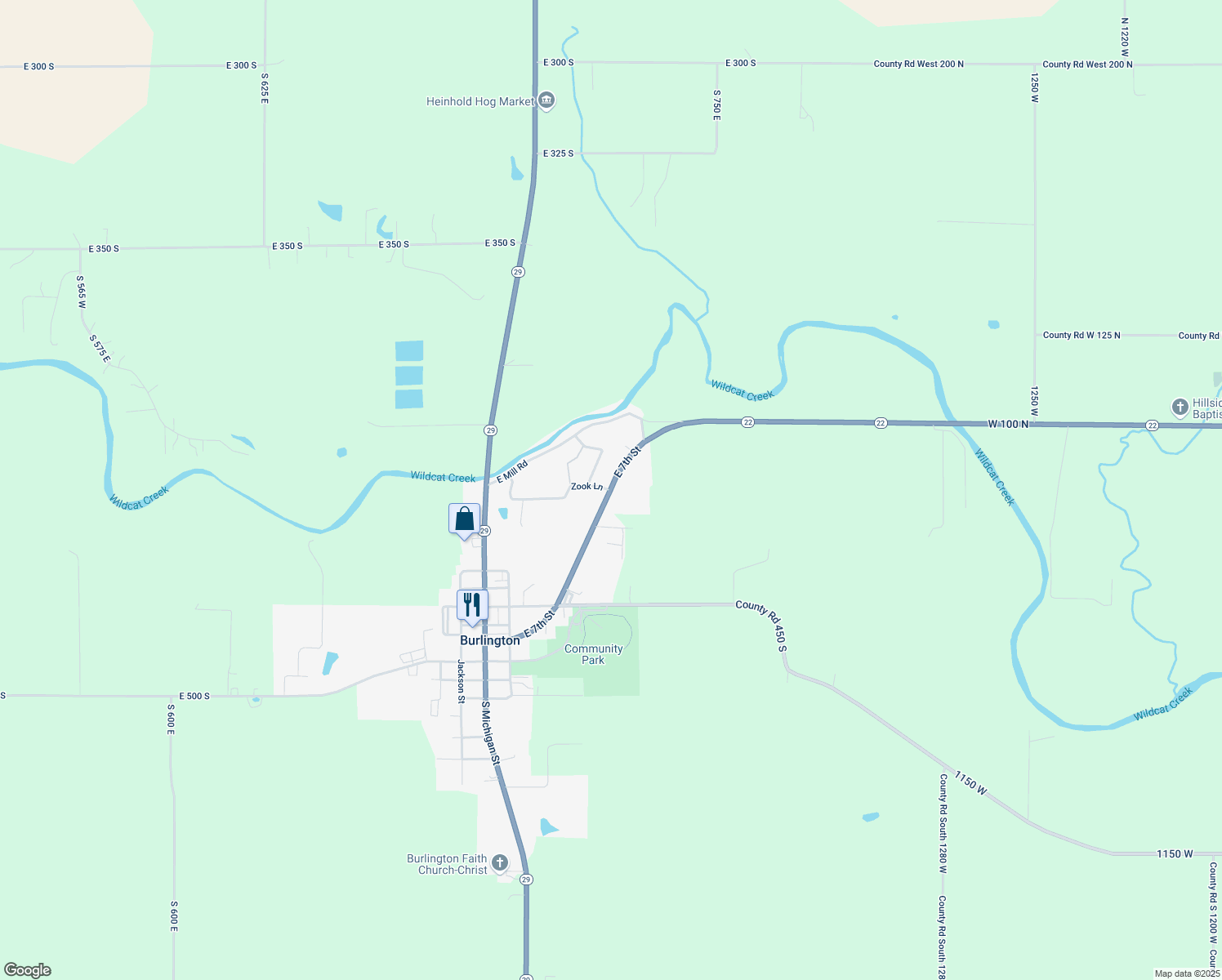 map of restaurants, bars, coffee shops, grocery stores, and more near 605 East 7th Street in Burlington