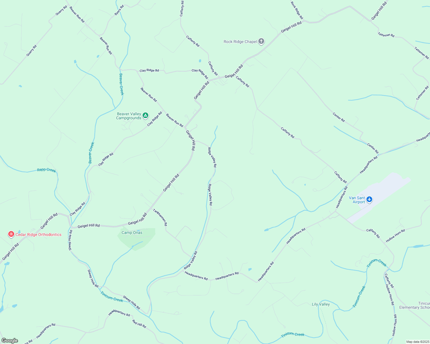 map of restaurants, bars, coffee shops, grocery stores, and more near 25 Ridge Valley Road in Ottsville