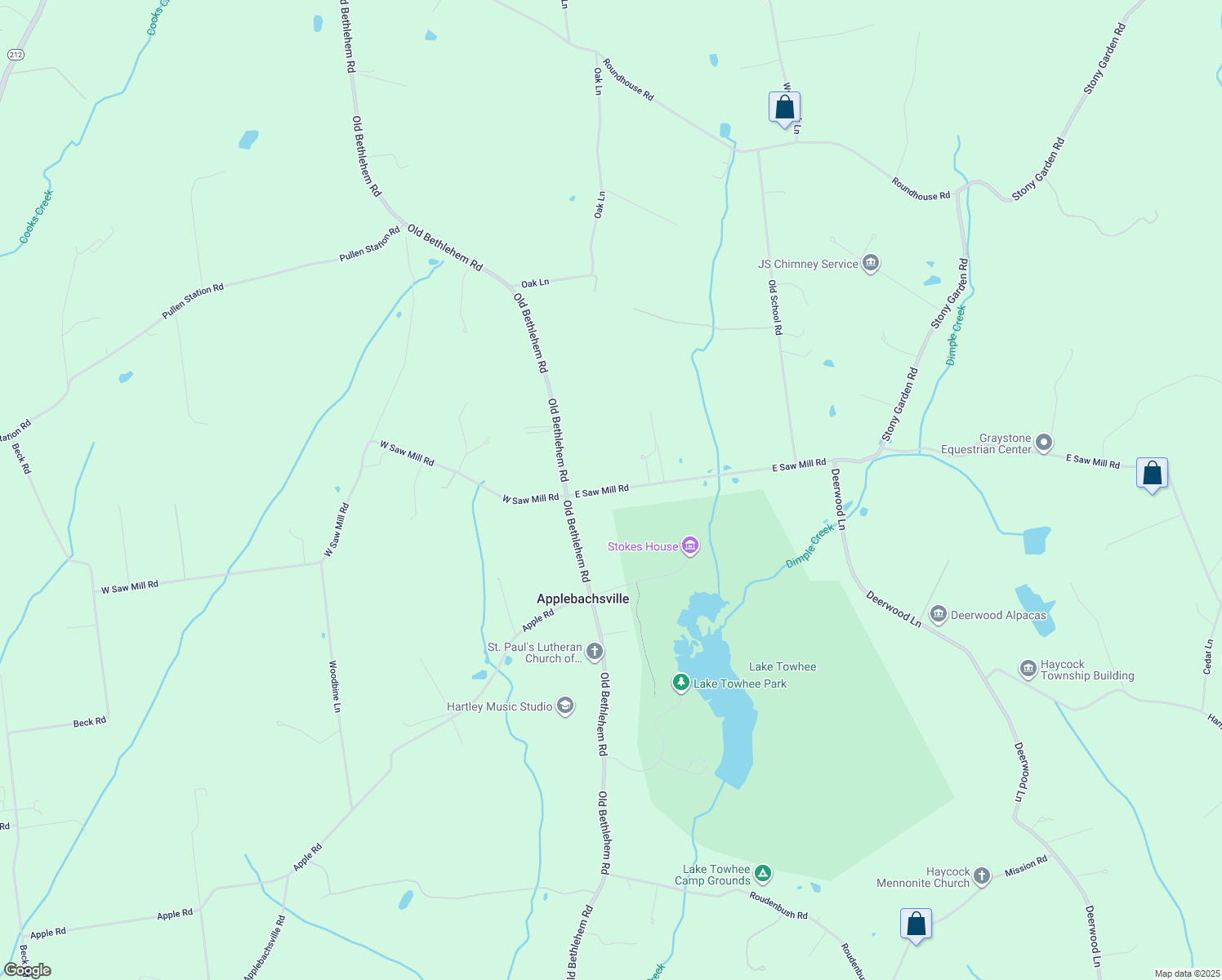 map of restaurants, bars, coffee shops, grocery stores, and more near 1238 East Saw Mill Road in Quakertown