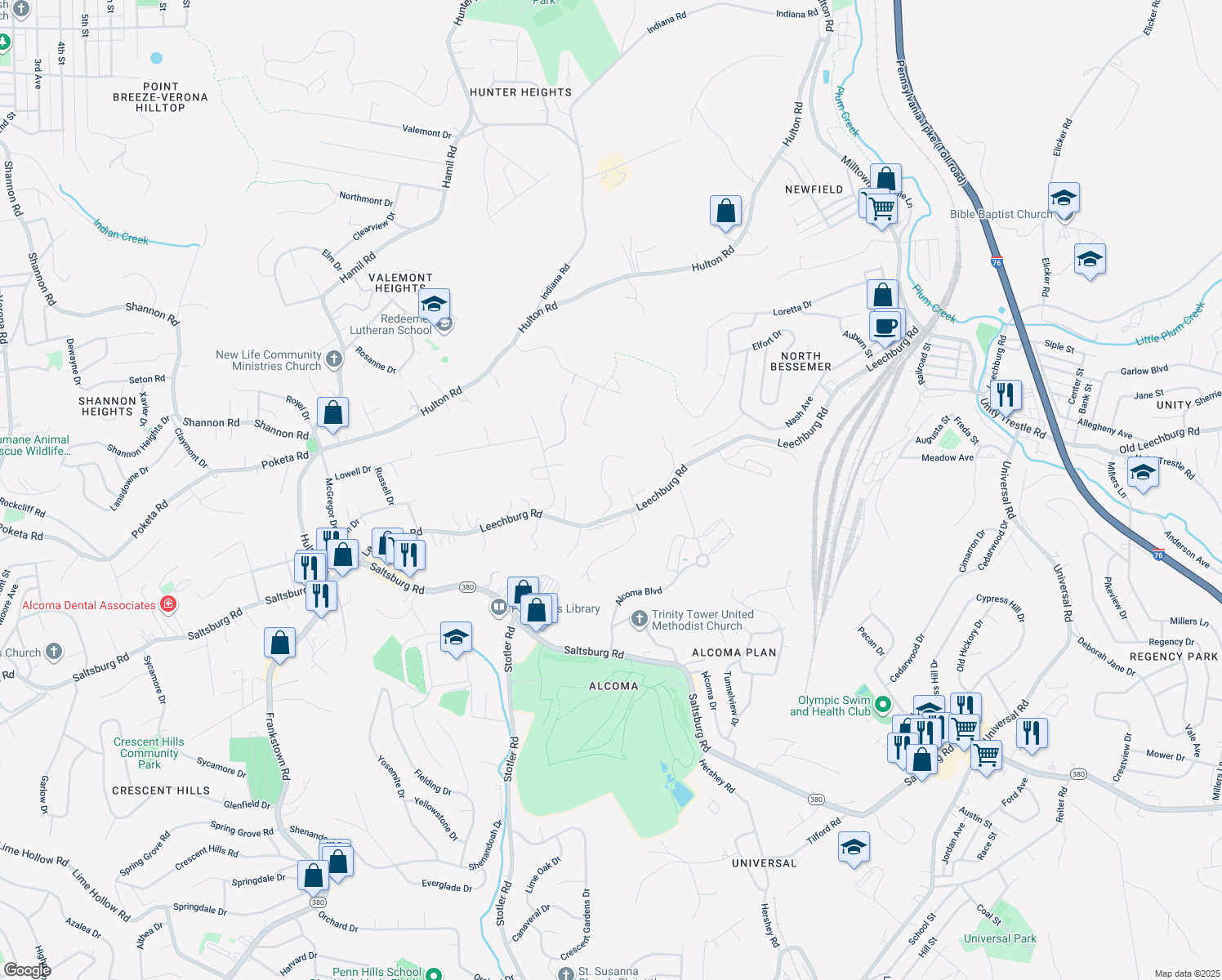 map of restaurants, bars, coffee shops, grocery stores, and more near 126 Courtney Dr in Verona