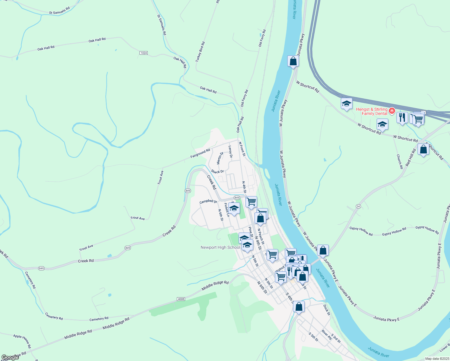 map of restaurants, bars, coffee shops, grocery stores, and more near 855 Freedom St in Newport