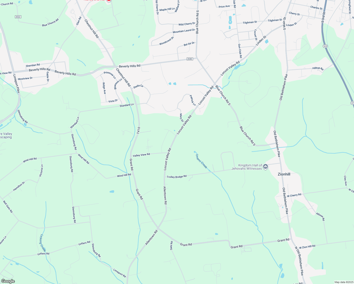 map of restaurants, bars, coffee shops, grocery stores, and more near 7707 Locust Valley Rd in Coopersburg