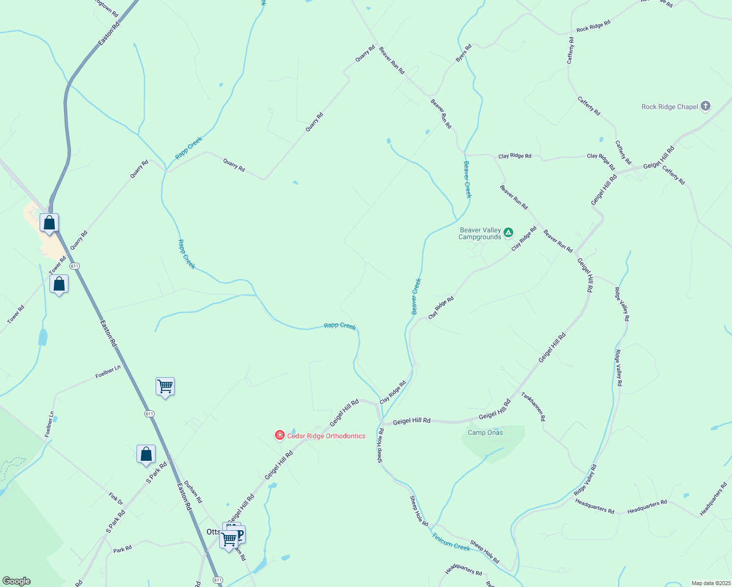 map of restaurants, bars, coffee shops, grocery stores, and more near 6 Hayden Lane in Ottsville