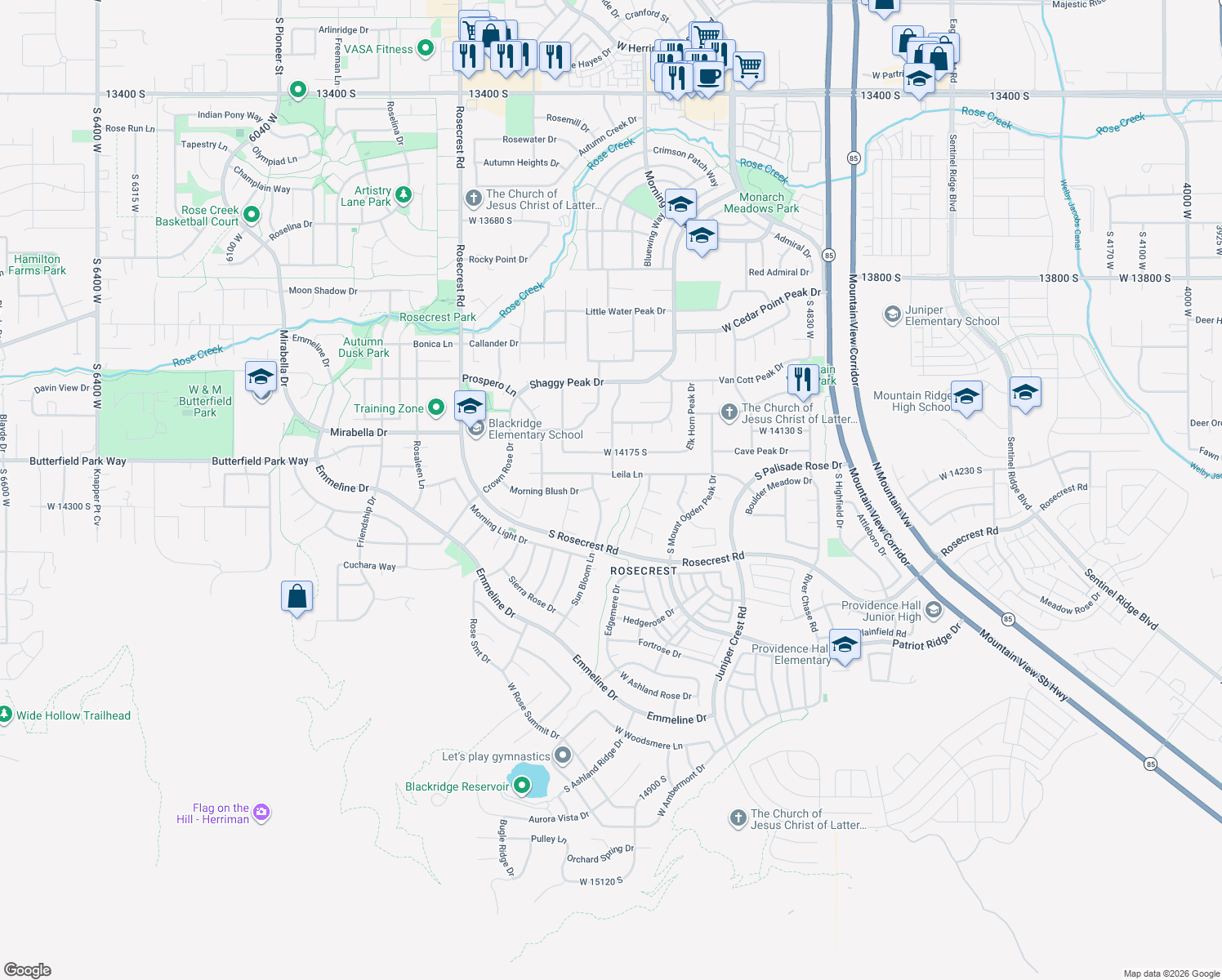 map of restaurants, bars, coffee shops, grocery stores, and more near 5272 Sun Bloom Circle in Herriman