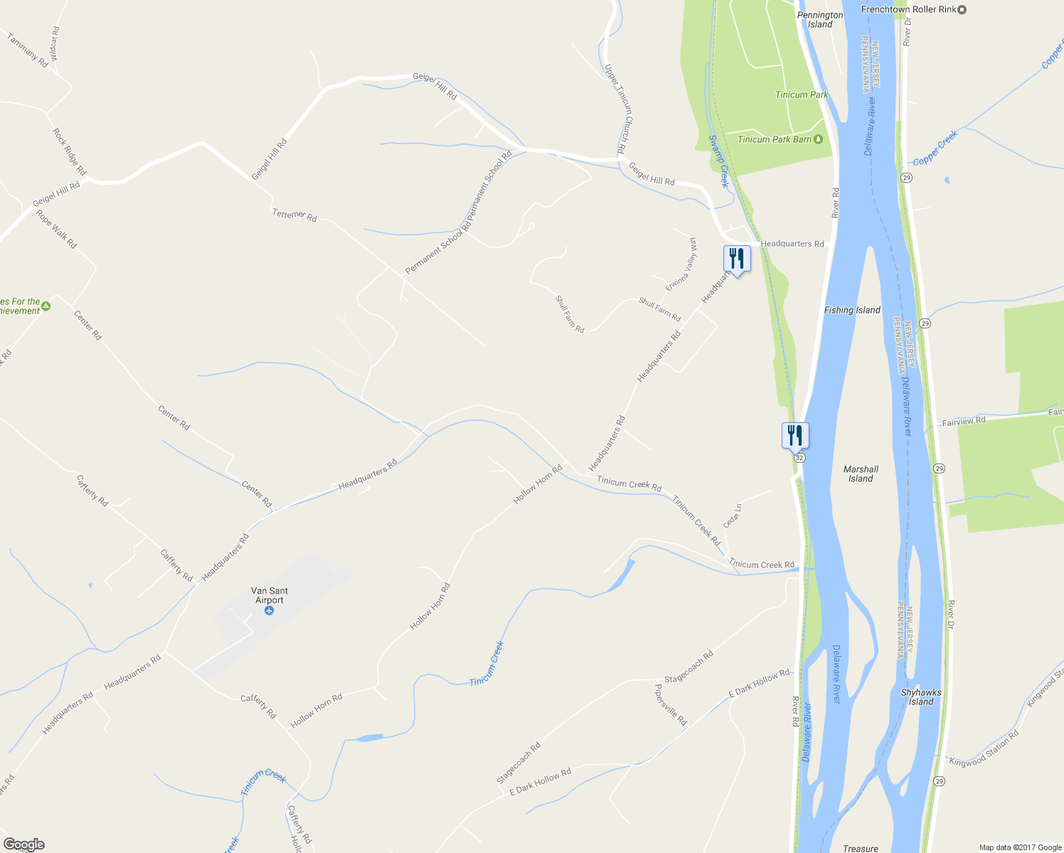 map of restaurants, bars, coffee shops, grocery stores, and more near 278 Headquarters Road in Erwinna