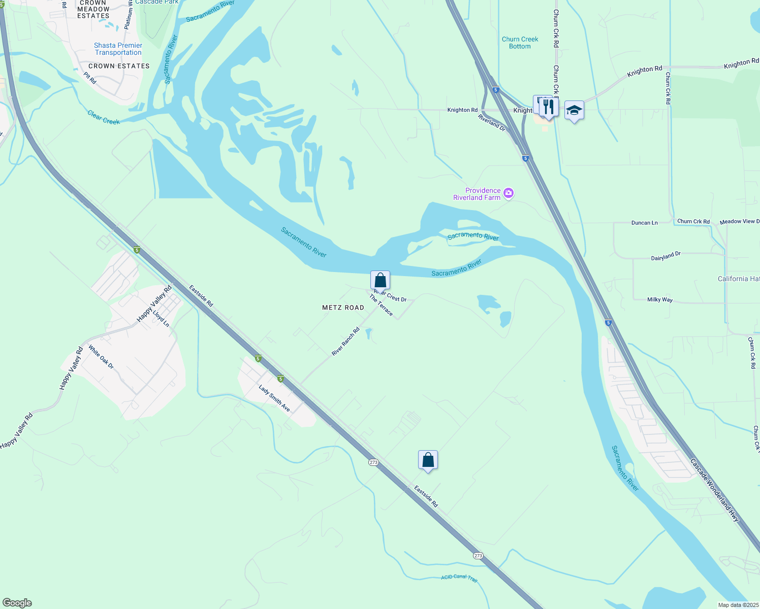 map of restaurants, bars, coffee shops, grocery stores, and more near 7099 The Terrace Street in Anderson