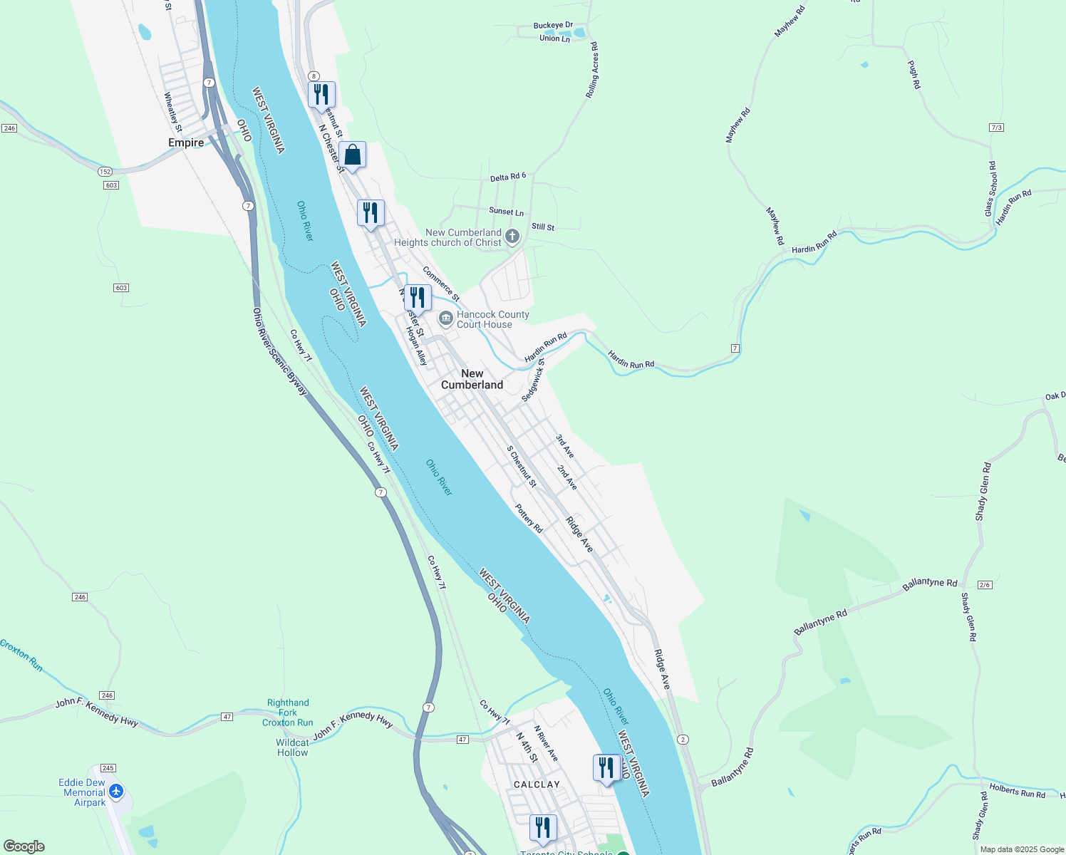 map of restaurants, bars, coffee shops, grocery stores, and more near Grant St in New Cumberland