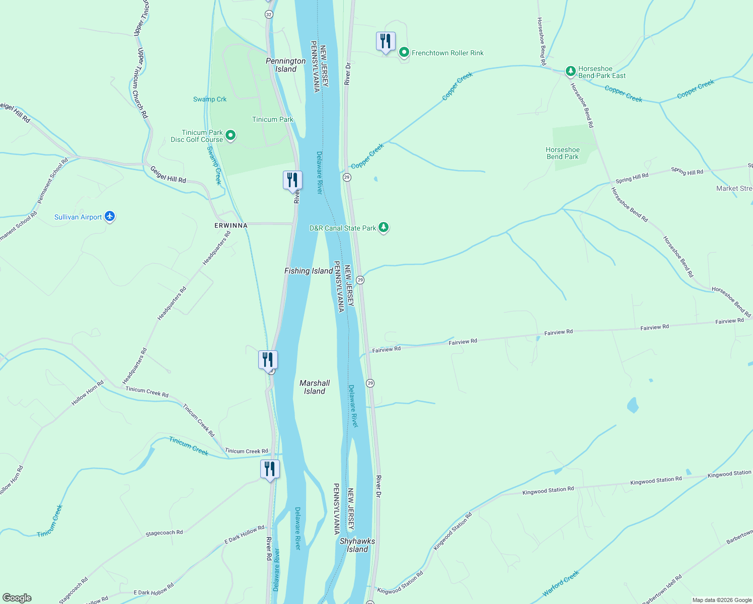 map of restaurants, bars, coffee shops, grocery stores, and more near 2836 Daniel Bray Hwy in Frenchtown