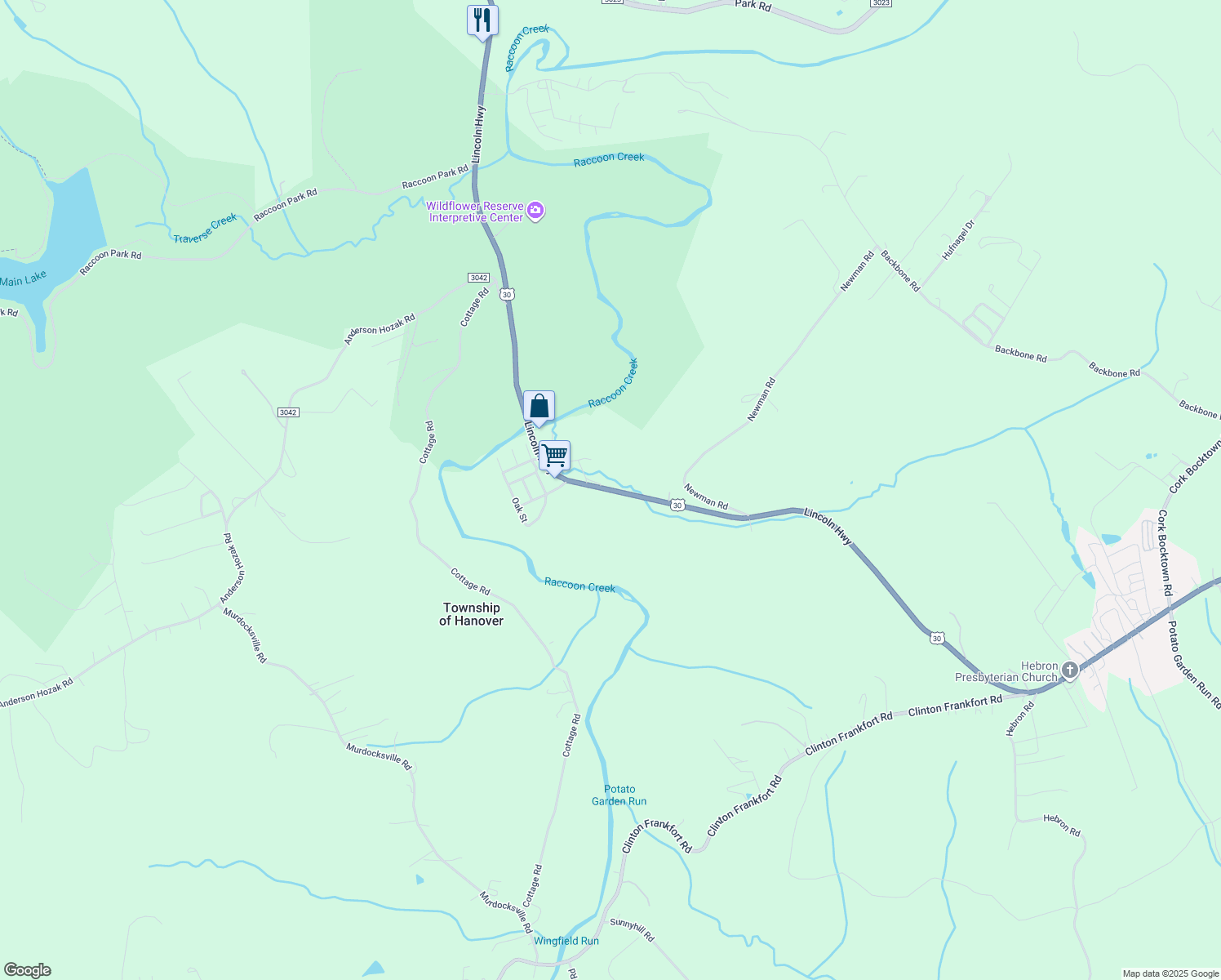 map of restaurants, bars, coffee shops, grocery stores, and more near 355 U.S. 30 in Clinton