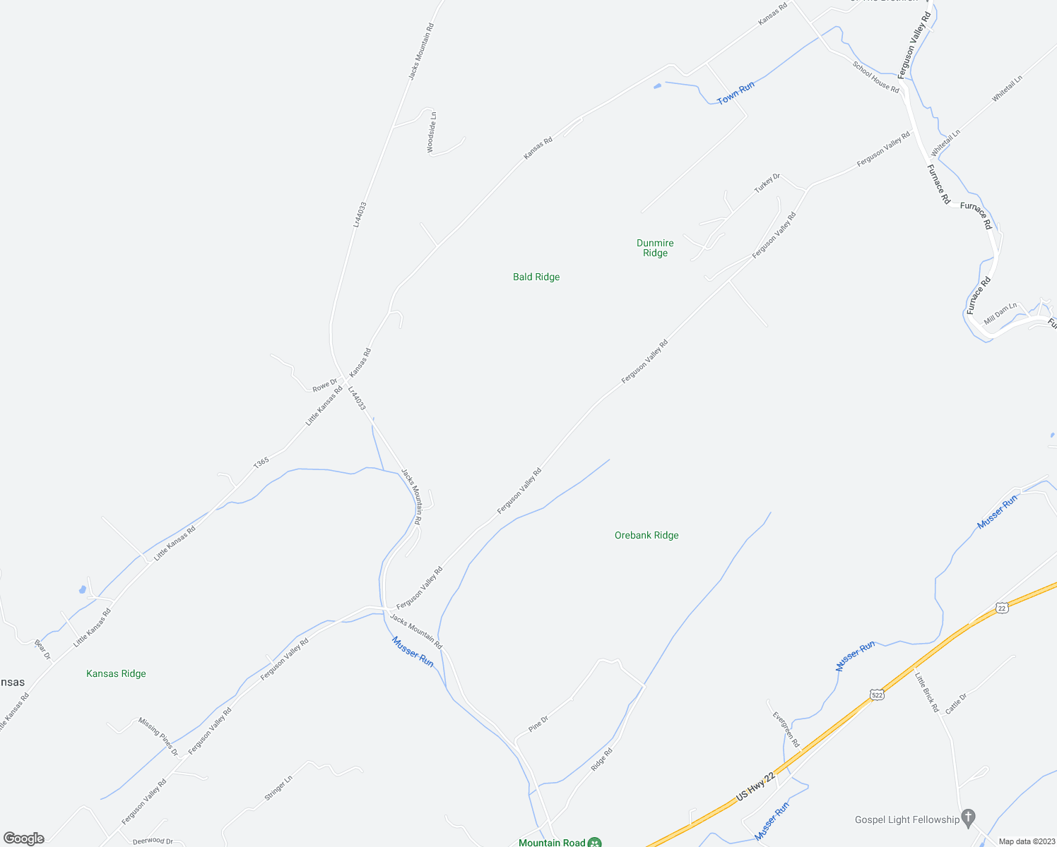 map of restaurants, bars, coffee shops, grocery stores, and more near 5722 Ferguson Valley Road in McVeytown