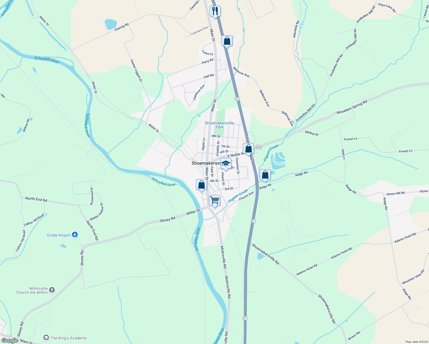 map of restaurants, bars, coffee shops, grocery stores, and more near 436 Franklin Street in Shoemakersville