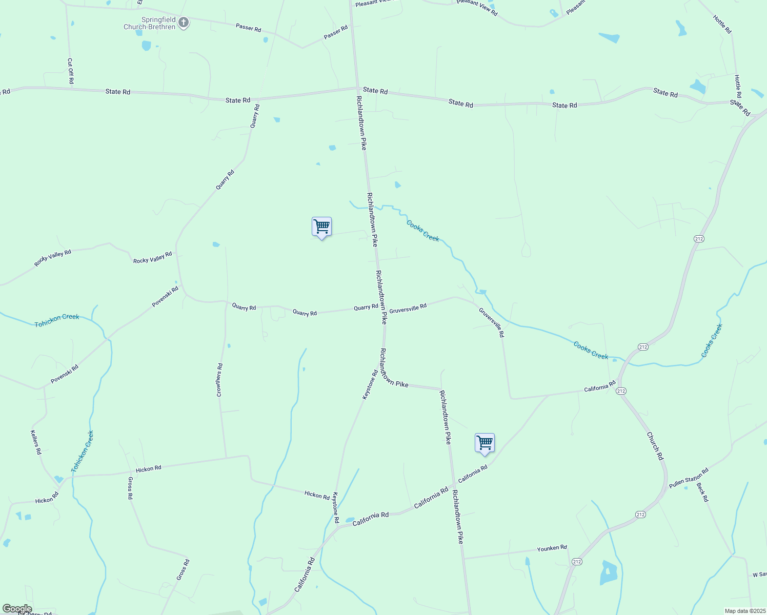 map of restaurants, bars, coffee shops, grocery stores, and more near 1848 Richlandtown Pike in Coopersburg