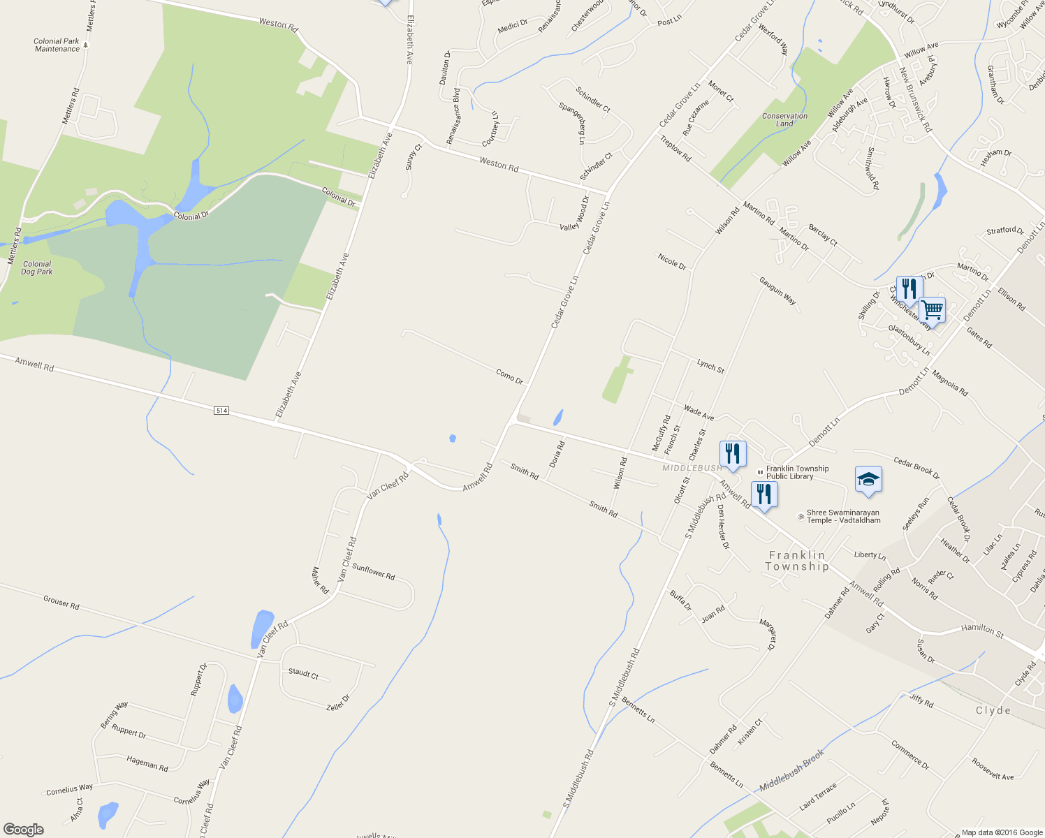 map of restaurants, bars, coffee shops, grocery stores, and more near 1873 Amwell Road in Franklin Township