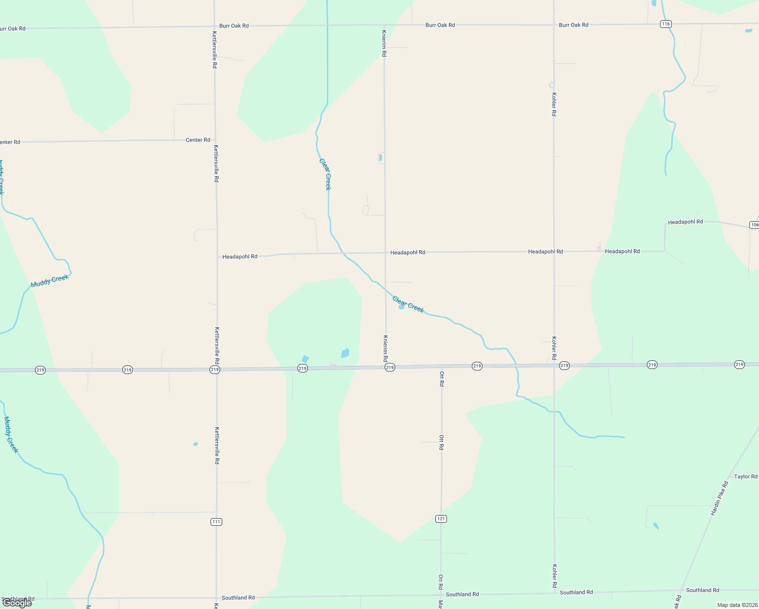 map of restaurants, bars, coffee shops, grocery stores, and more near 10299 Knierim Road in New Knoxville