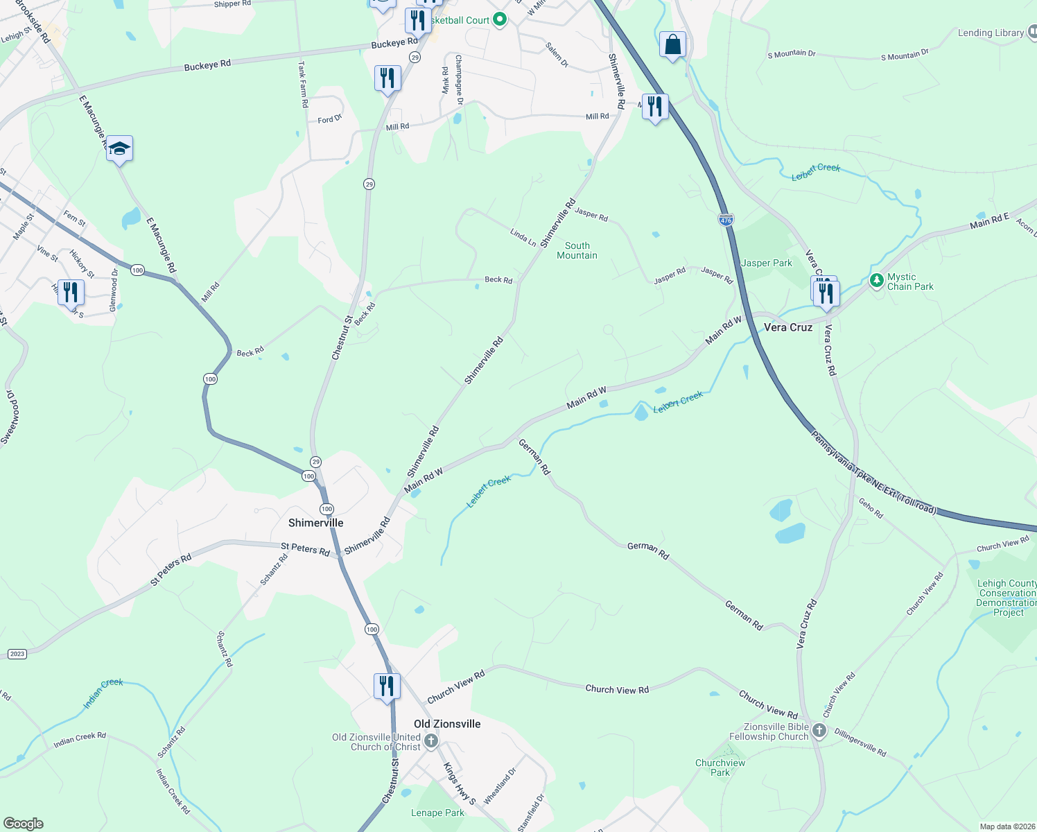 map of restaurants, bars, coffee shops, grocery stores, and more near 4768 Hale Lane in Emmaus