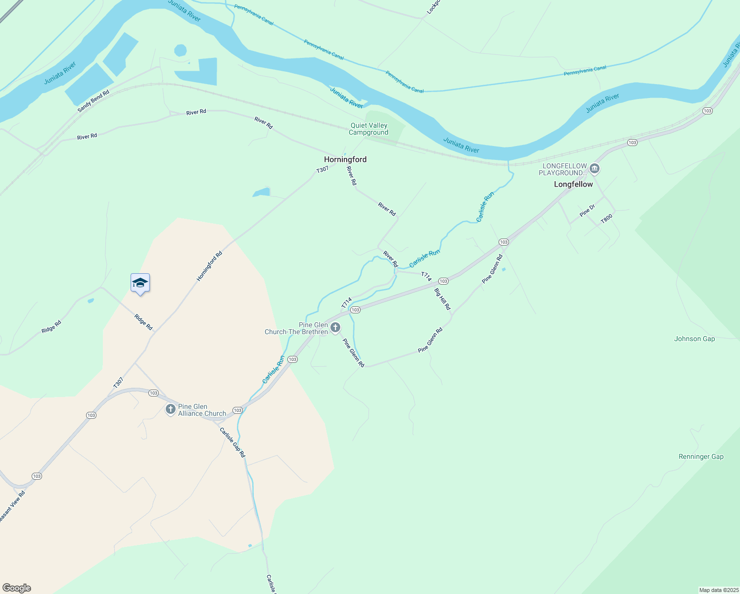 map of restaurants, bars, coffee shops, grocery stores, and more near 1605 Pennsylvania 103 in Lewistown