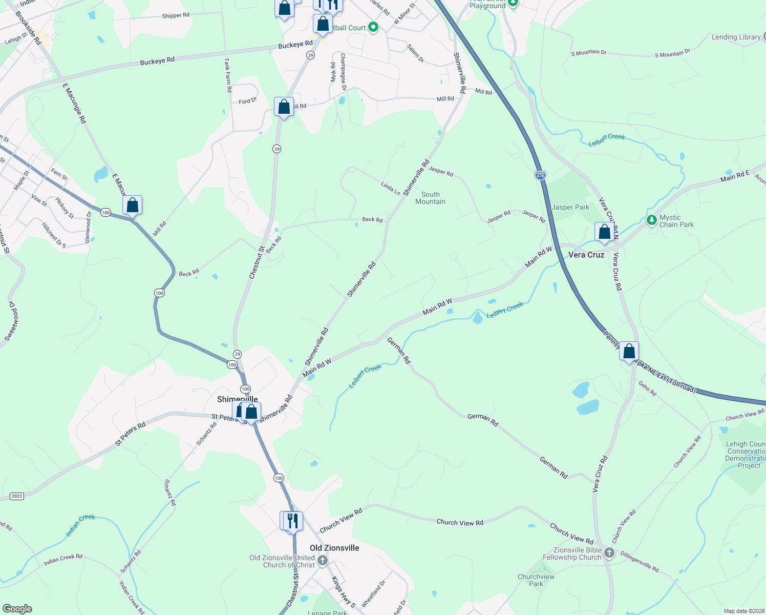 map of restaurants, bars, coffee shops, grocery stores, and more near 4768 Hale Lane in Emmaus
